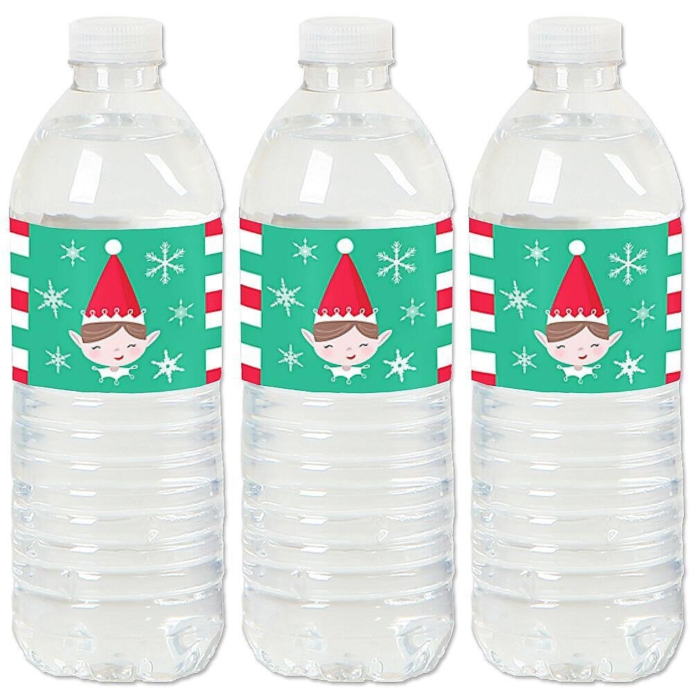 Big Dot of Happiness Elf Squad - Kids Elf Christmas and Birthday Party Water Bottle Sticker Labels - Set of 20