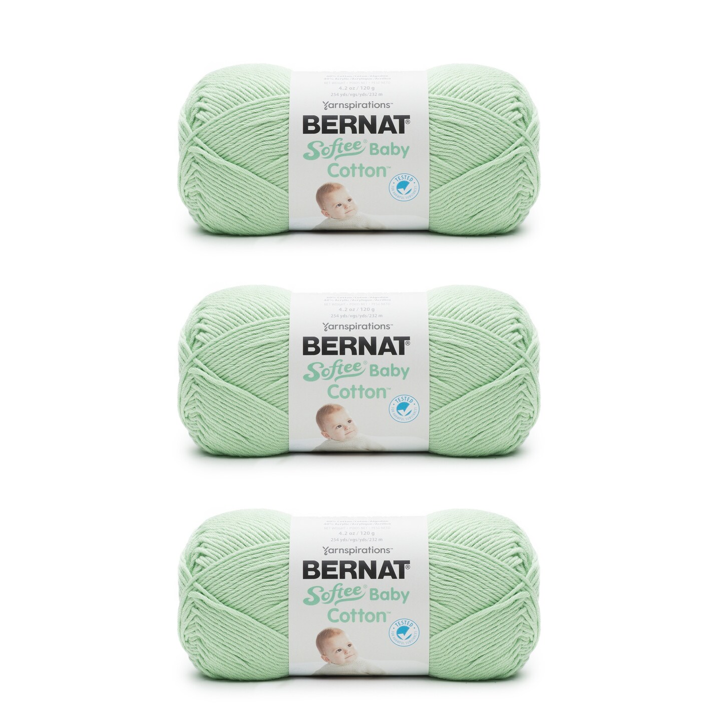 Bernat Softee Baby Cotton Jade Frost Yarn - 3 Pack of 120g/4.25oz - Blend - 3 DK (Light) - 254 Yards - Knitting/Crochet