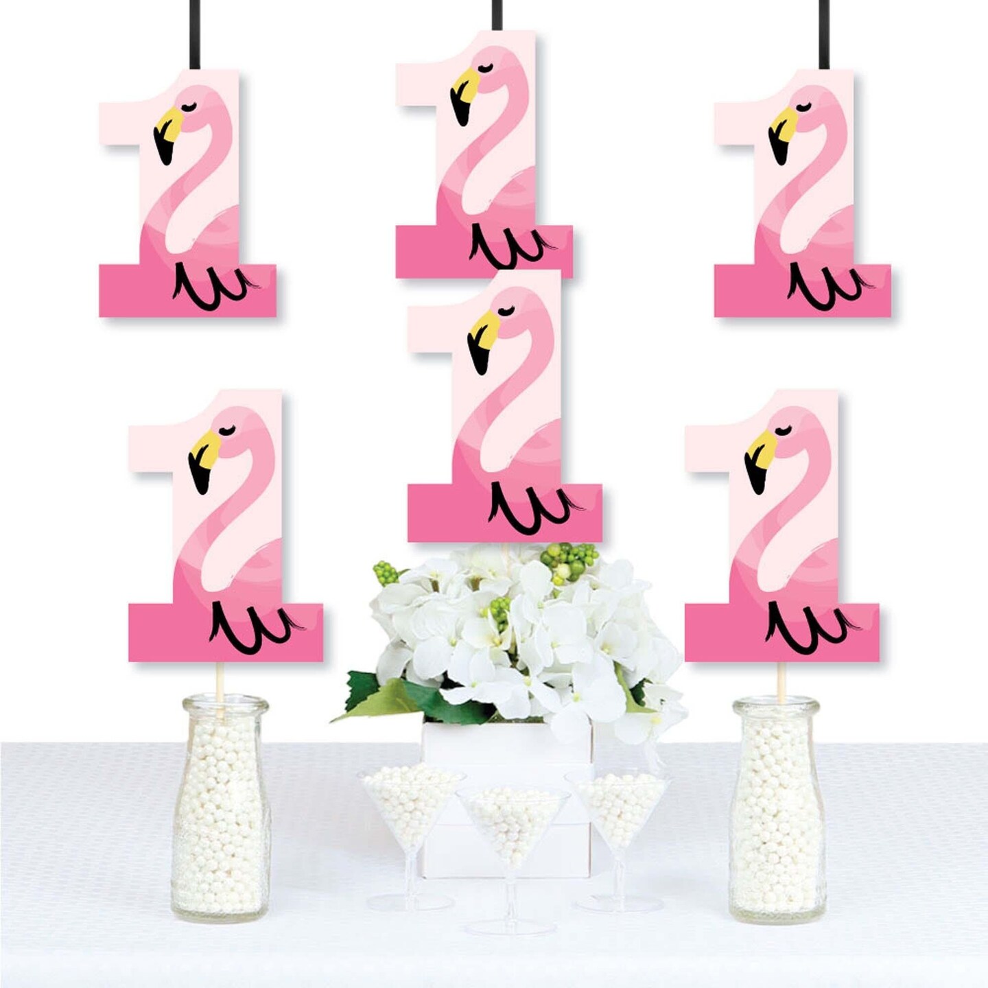 Big Dot of Happiness 1st Birthday Pink Flamingo - One Shaped Decorations DIY Tropical First Birthday Party Essentials - Set of 20