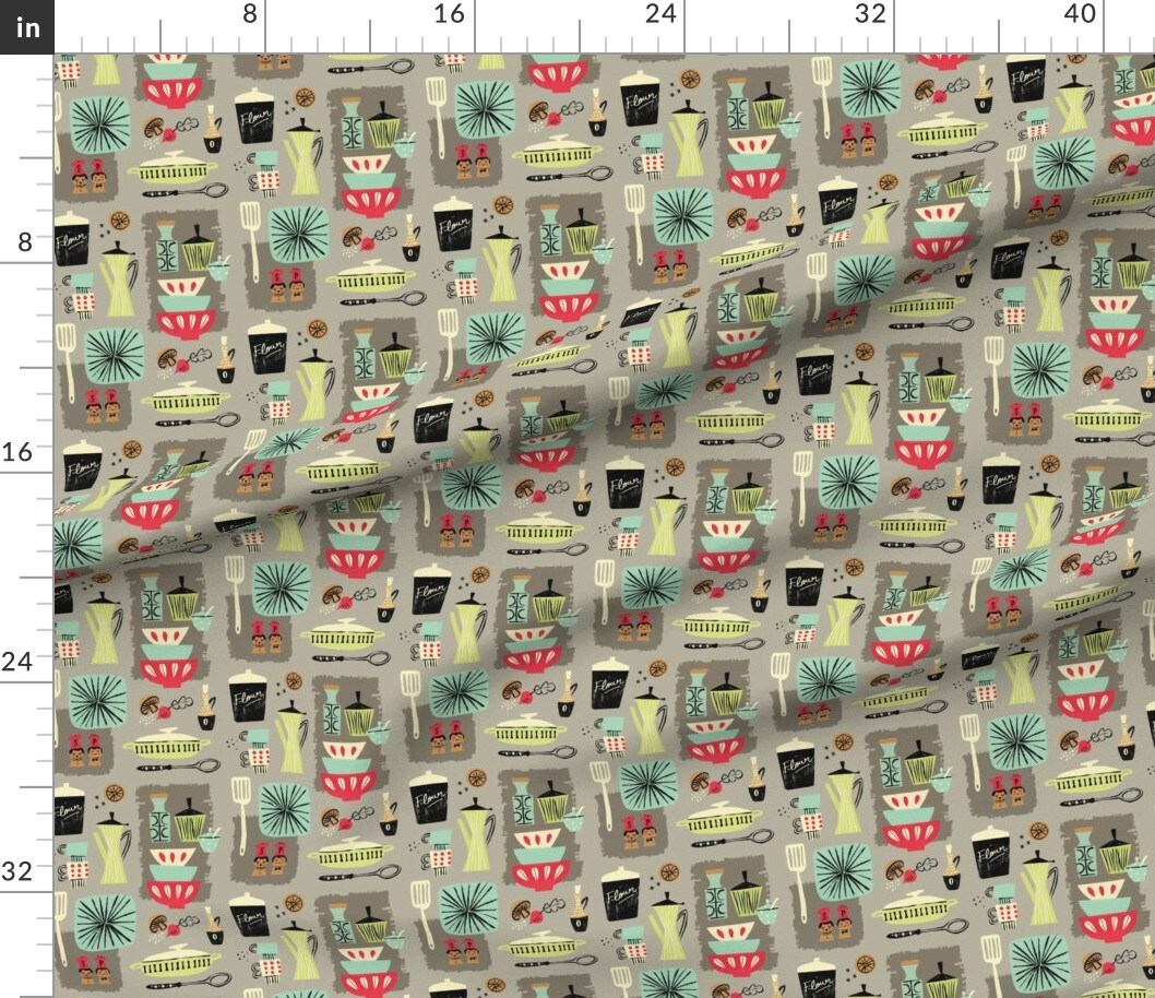 Kitchen Retro Food Coffee Mid Century Look Modern Custom Printed Fabric by Spoonflower Various Fabrics by the Yard or Fat Quarter