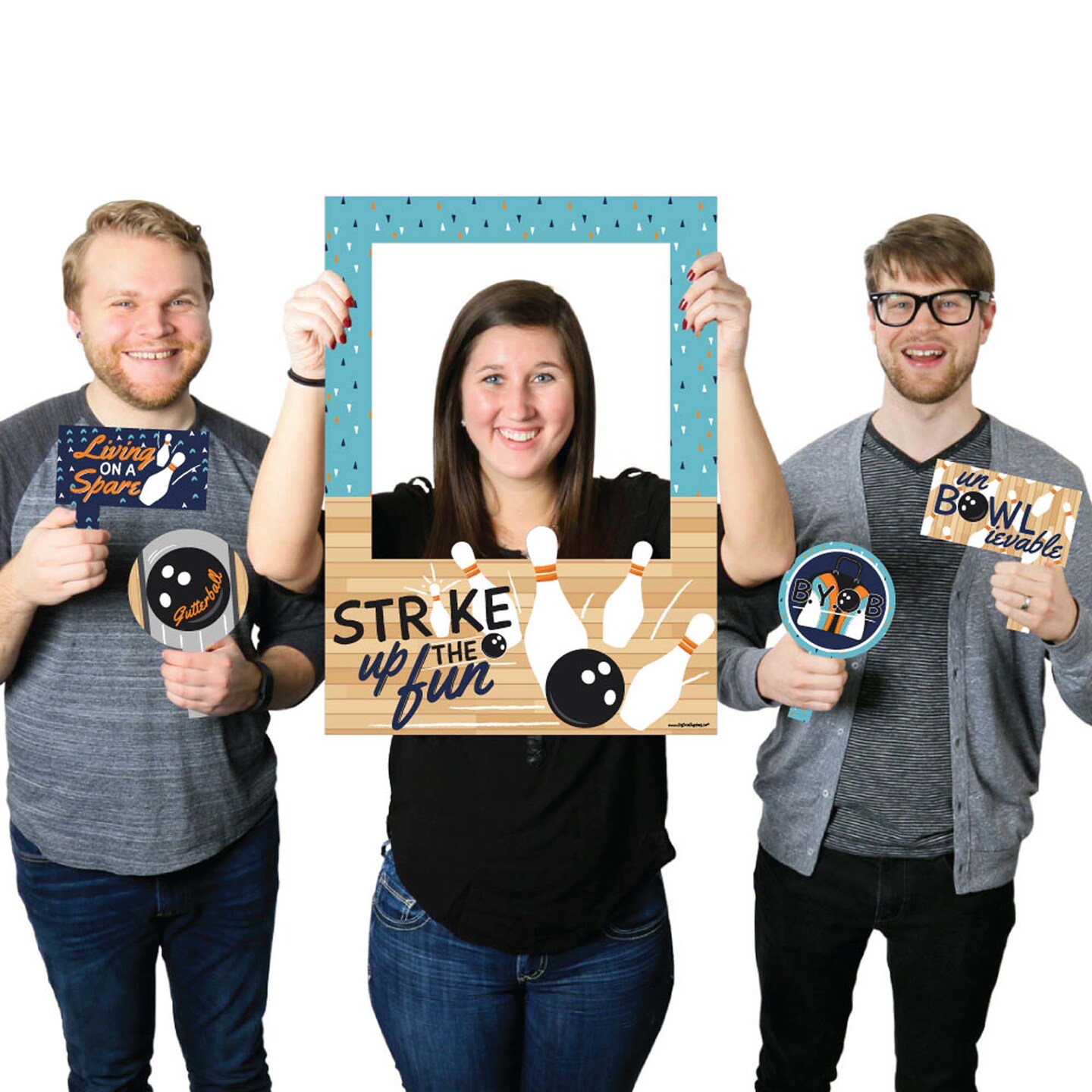 Big Dot of Happiness Strike Up the Fun - Bowling - Birthday Party or Baby Shower Selfie Photo Booth Picture Frame & Props - Printed on Sturdy Material