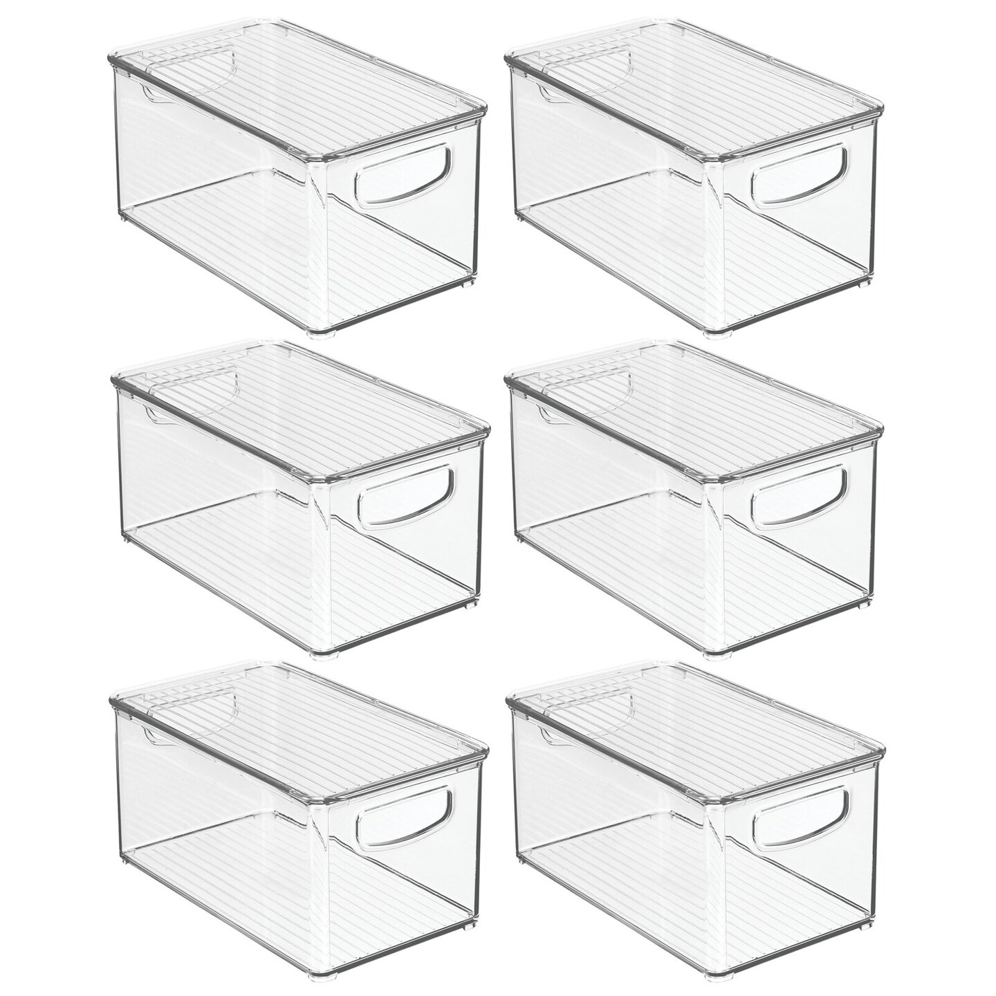 mDesign Plastic Deep Storage Organizer Bin Box with Lid/Handles, 6 Pack