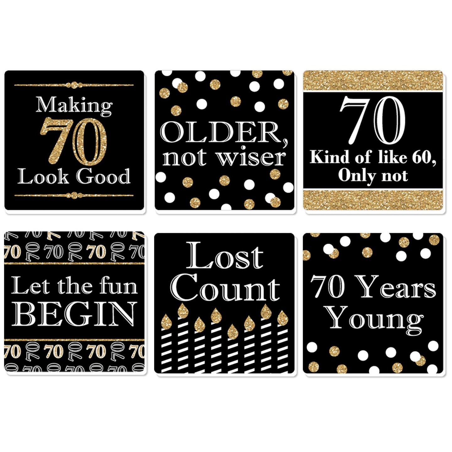 Big Dot of Happiness Adult 70th Birthday - Gold - Funny Birthday Party Decorations - Drink Coasters - Set of 6