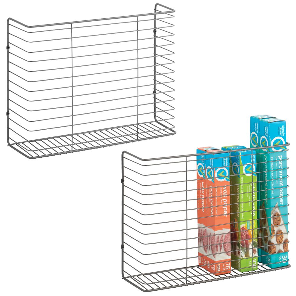 mDesign Metal Wall Mount Kitchen Storage Organizer Basket Bin - 2 Pack
