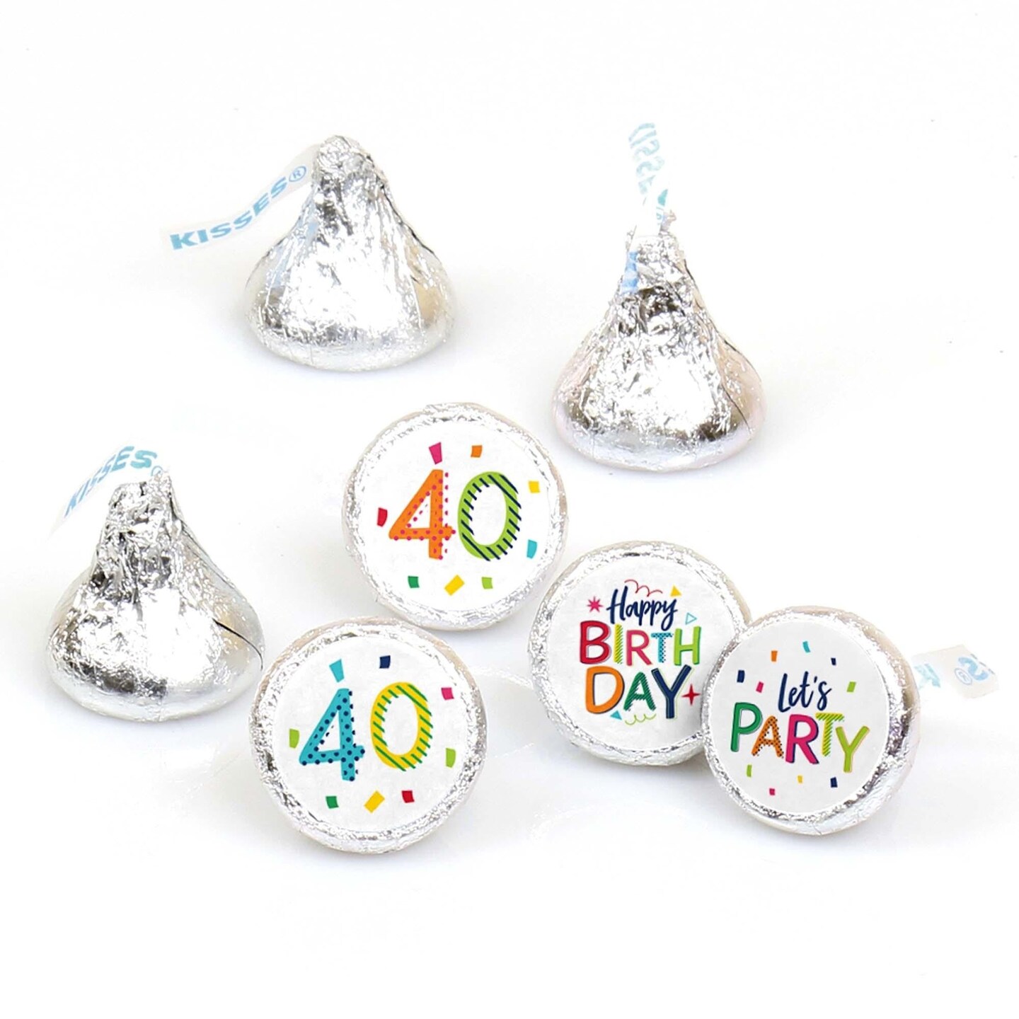 Big Dot of Happiness 40th Birthday - Cheerful Happy Birthday - Fortieth Round Candy Sticker Favors - Labels Fits Chocolate Candy (1 sheet of 108)