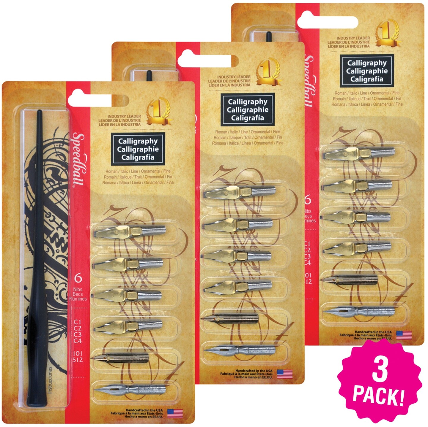 Multipack of 3 - Speedball Calligraphy Set-Pen &#x26; 6 Nibs