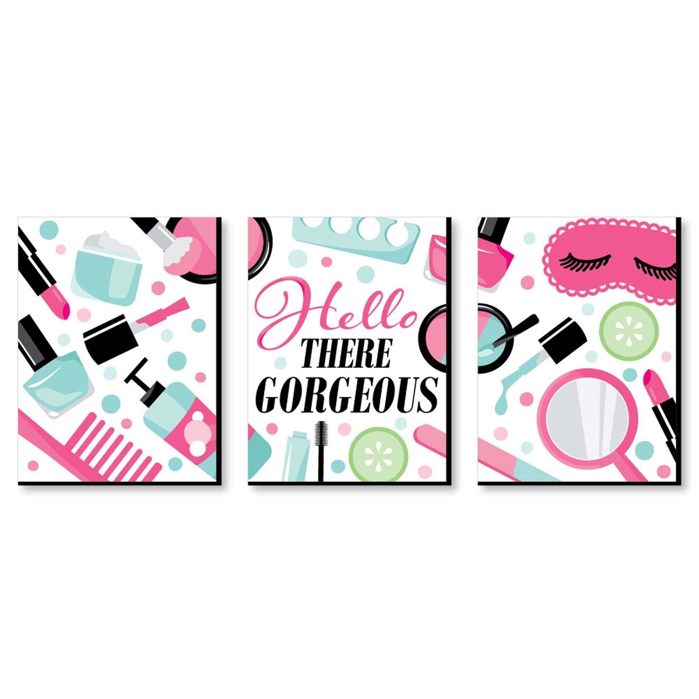 Big Dot of Happiness Spa Day - Girls Makeup Wall Art and Kids Room Decor - 7.5 x 10 inches - Set of 3 Prints