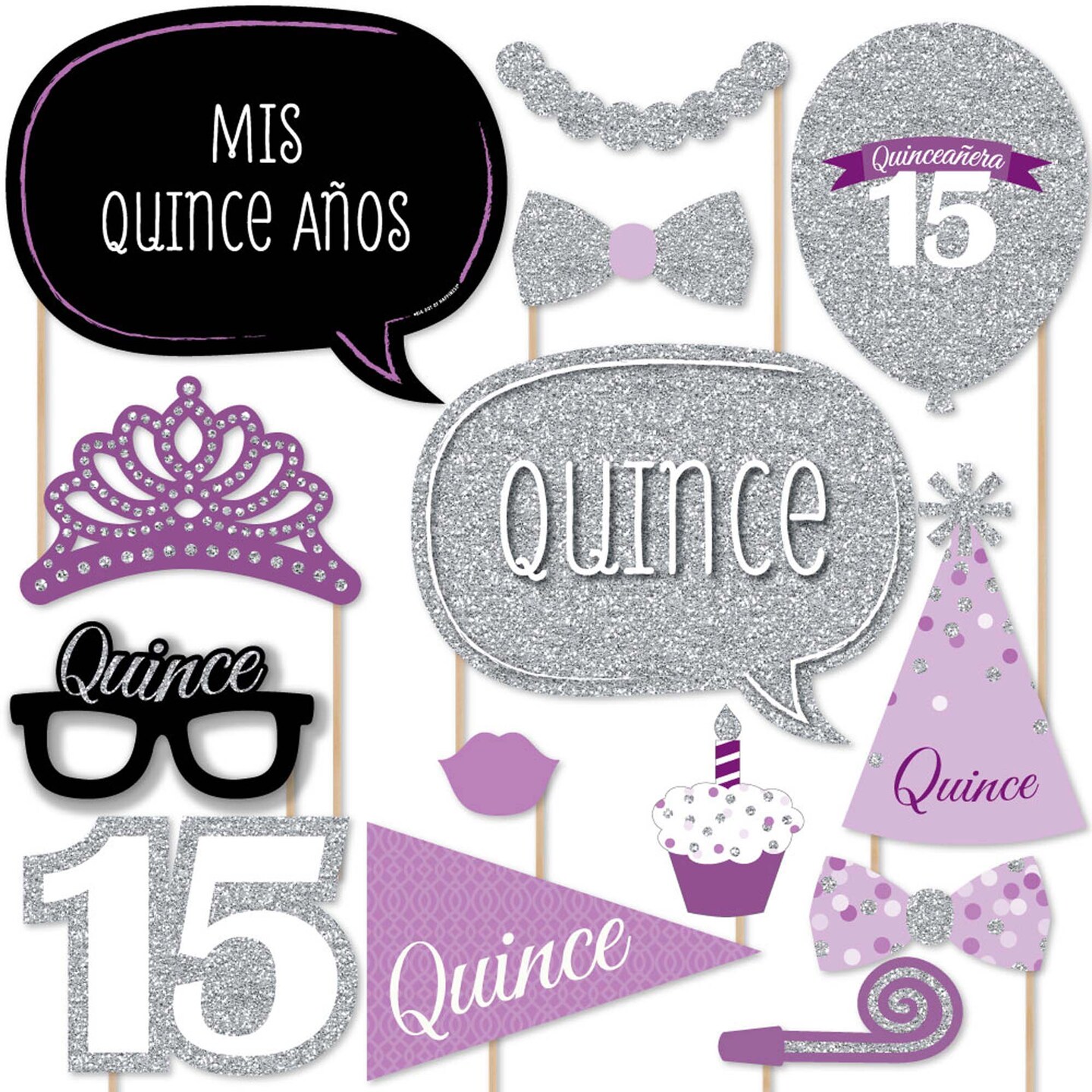 Big Dot of Happiness Quinceanera Purple - Sweet 15 - Birthday Party Photo Booth Props Kit - 20 Count