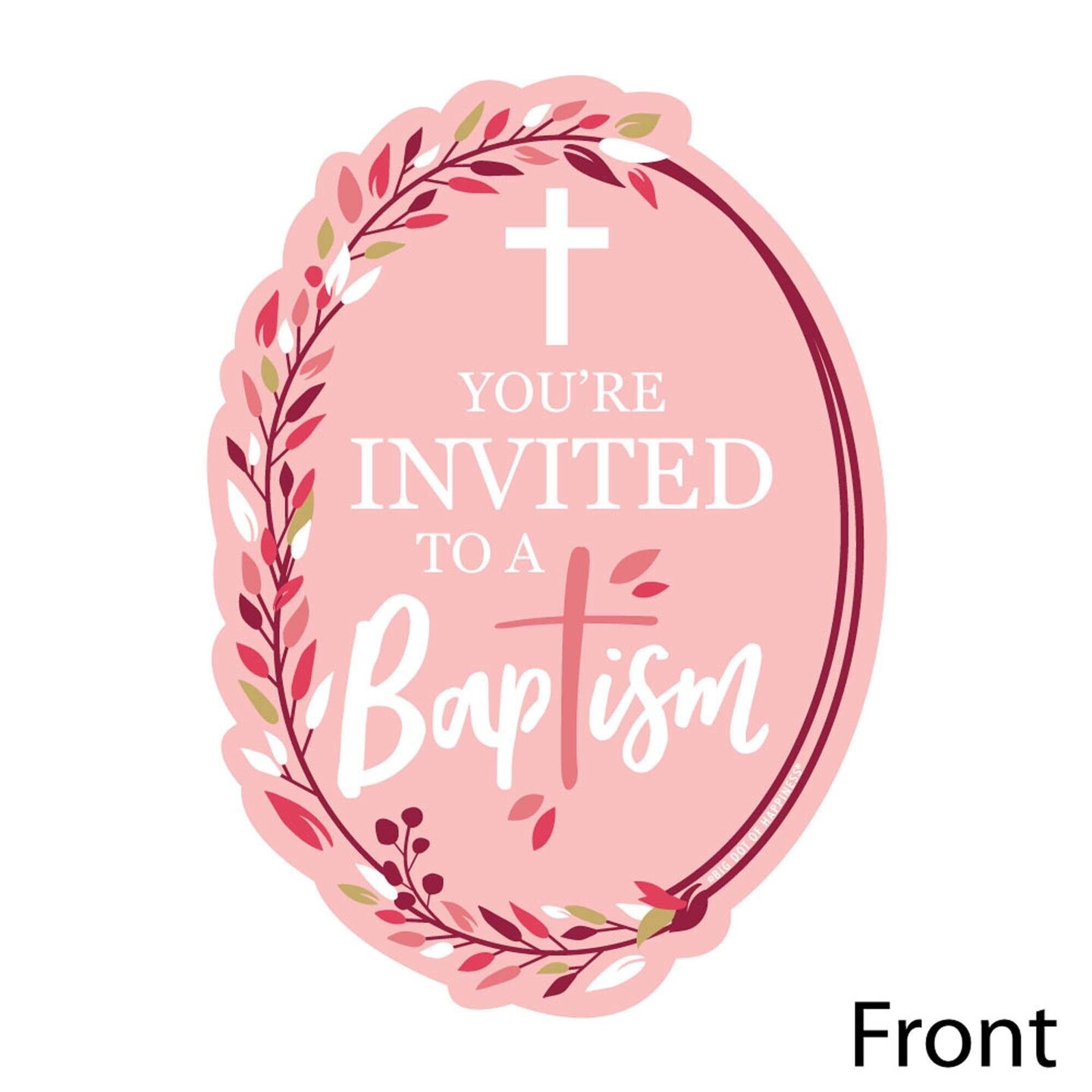Big Dot of Happiness Baptism Pink Elegant Cross - Shaped Fill-in Invitations - Girl Religious Party Invitation Cards with Envelopes - Set of 12