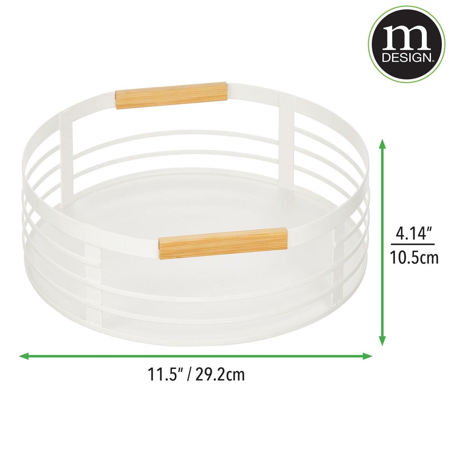 mDesign Modern Metal Lazy Susan Turntable Basket Tray, 11.5 Inch - White/Natural
