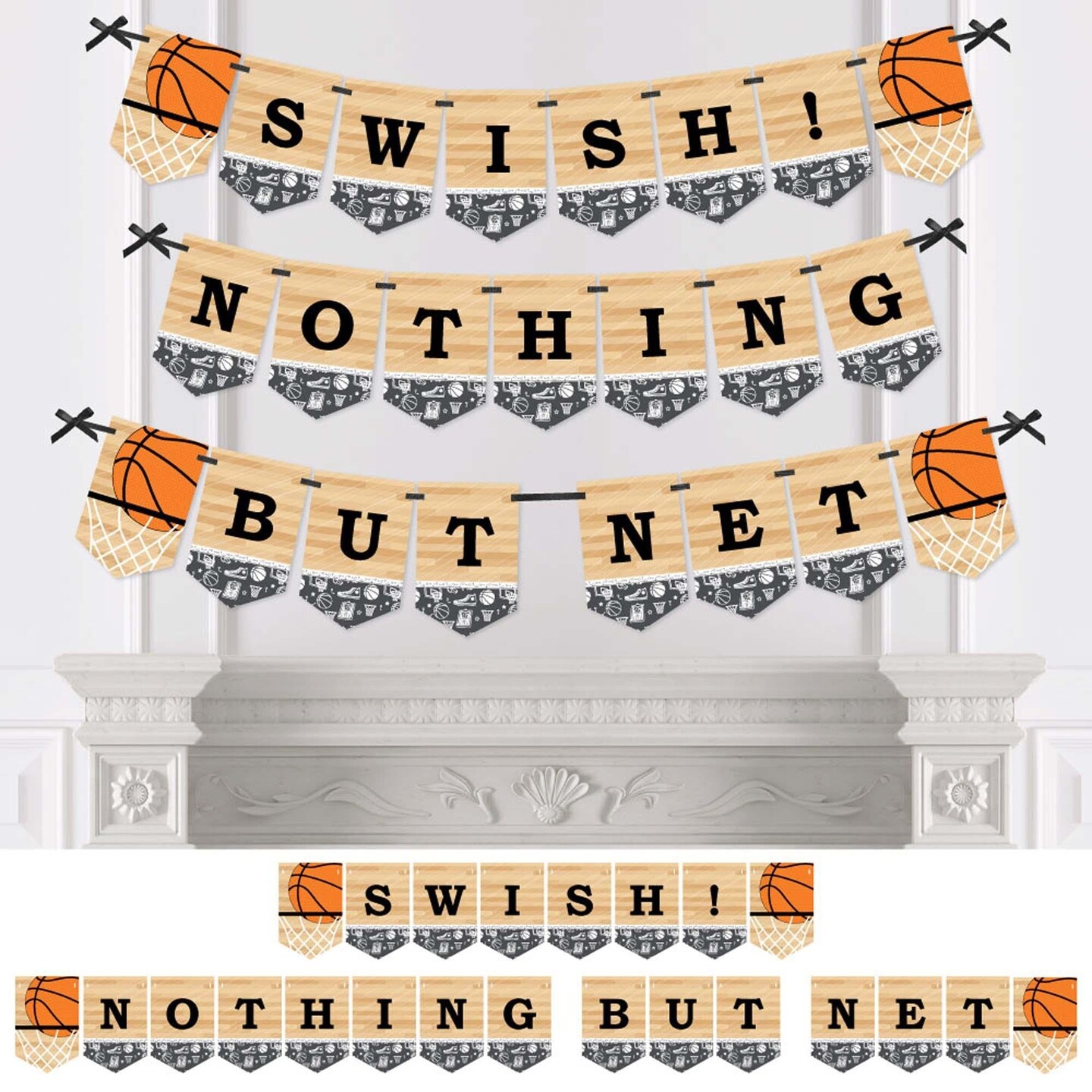 Big Dot of Happiness Nothin&#x27; but Net - Basketball - Baby Shower or Birthday Party Bunting Banner - Party Decorations - Swish Nothin&#x27; but Net