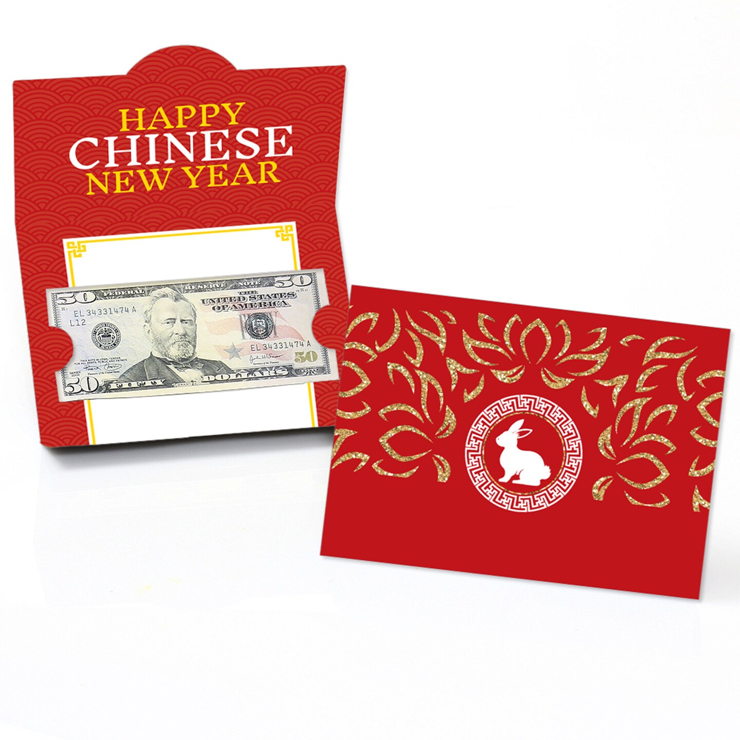 Big Dot of Happiness Lunar New Year Money Holder Cards 2023 Year of The Rabbit Gift with Red