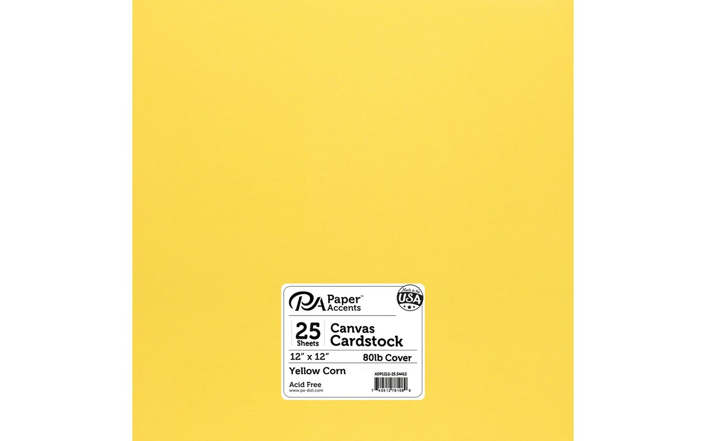 PA Paper Accents Canvas Cardstock 12&#x22; x 12&#x22; Yellow Corn, 80lb colored cardstock paper for card making, scrapbooking, printing, quilling and crafts, 25 piece pack