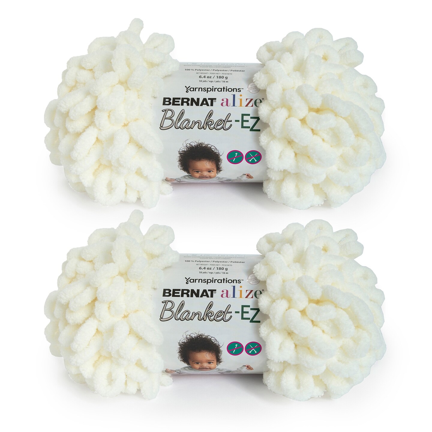 Bernat Alize Blanket Cream Yarn - 2 Pack of 180g/6.4oz - Polyester - 7 Jumbo - 18 Yards - Knitting/Crochet