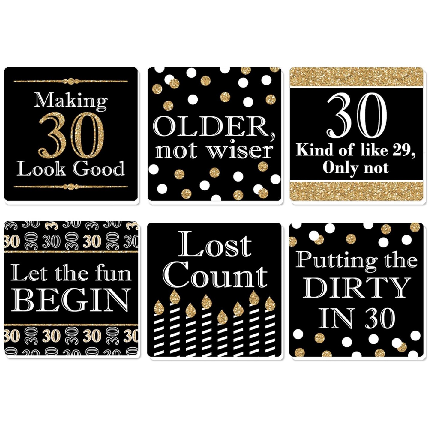 Big Dot of Happiness Adult 30th Birthday - Gold - Funny Birthday Party Decorations - Drink Coasters - Set of 6