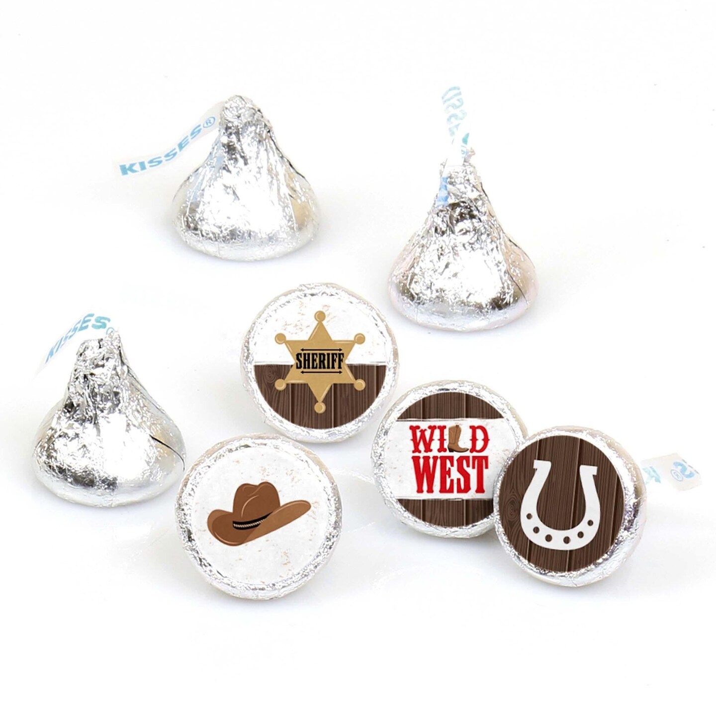 Big Dot of Happiness Western Hoedown - Wild West Cowboy Party Round Candy Sticker Favors - Labels Fits Chocolate Candy (1 sheet of 108)