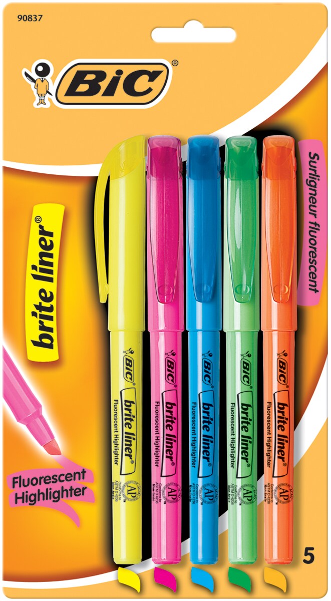 BIC Brite Liner Fluorescent Highlighters 5/Pkg-Assorted Colors