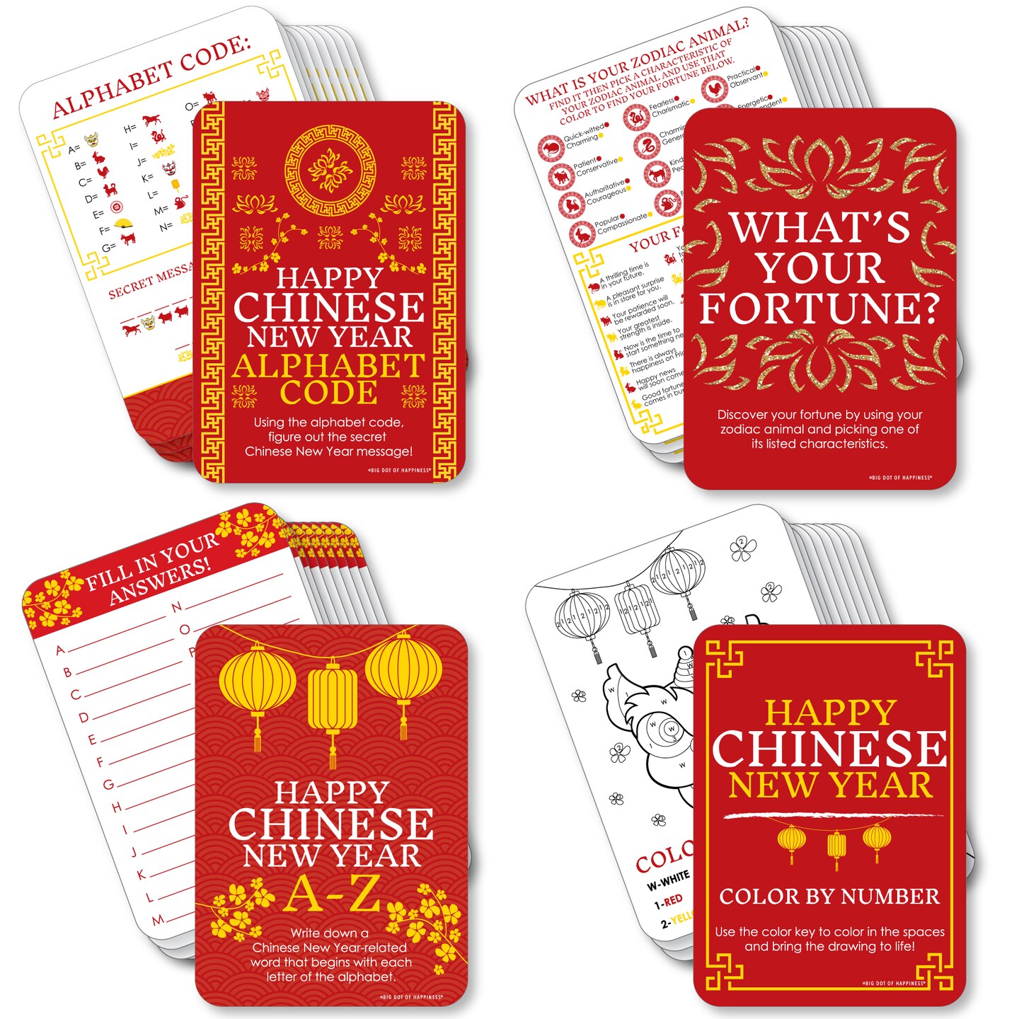 Big Dot of Happiness Lunar New Year - 4 Games - 10 Cards Each - Gamerific Bundle