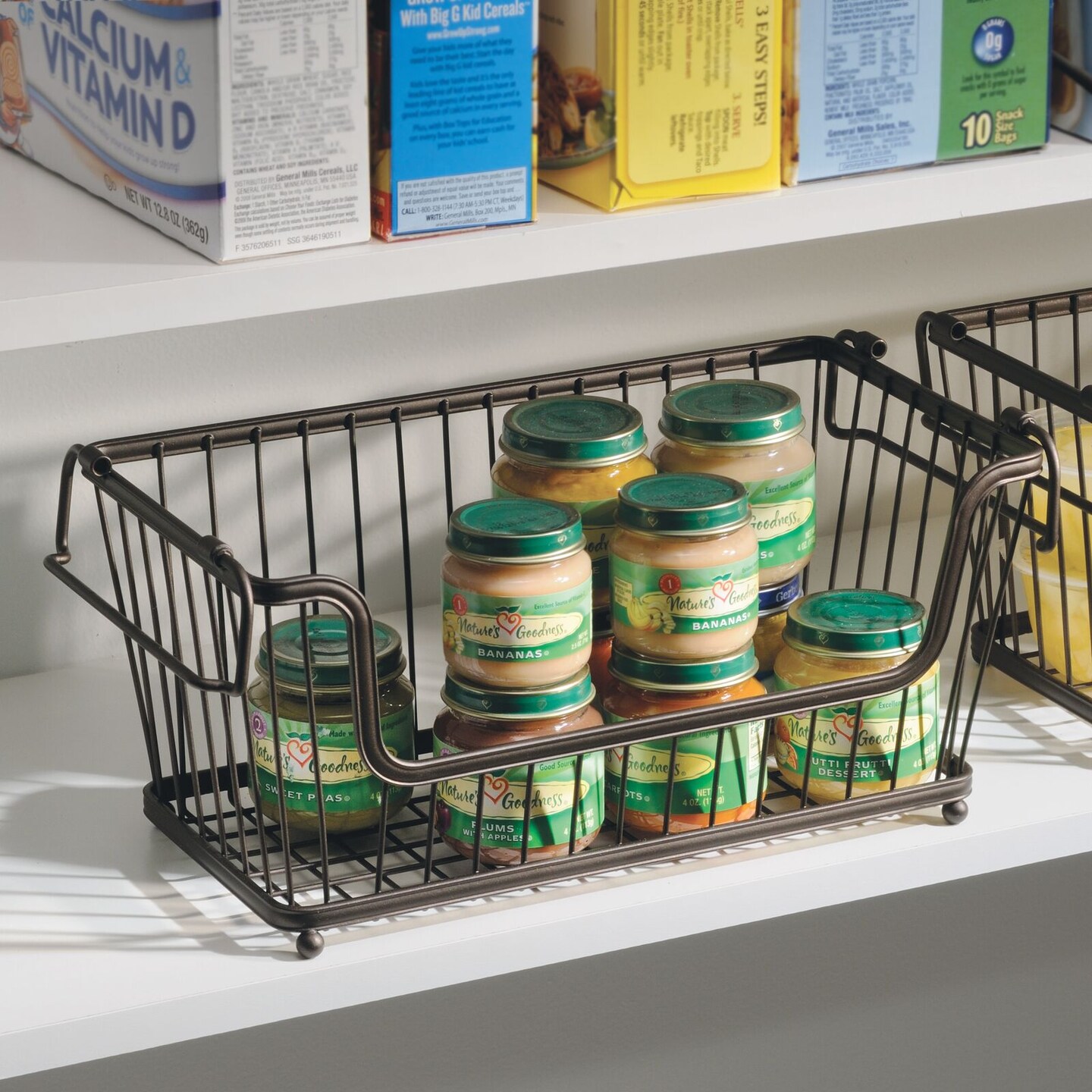 mDesign Stackable Metal Food Storage Basket with Handles, 2 Pack Food