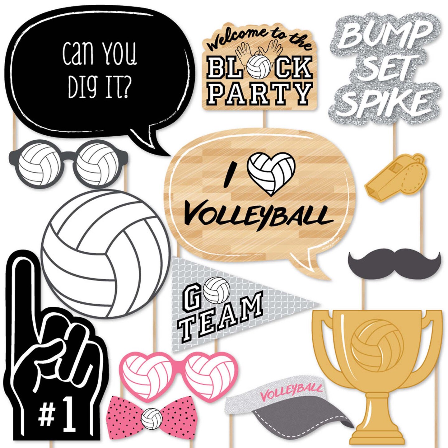 Big Dot of Happiness Bump, Set, Spike - Volleyball - Photo Booth Props Kit - 20 Count
