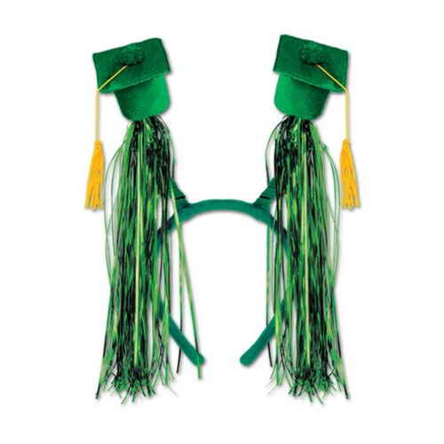 Green Grad Cap with Fringe Boppers