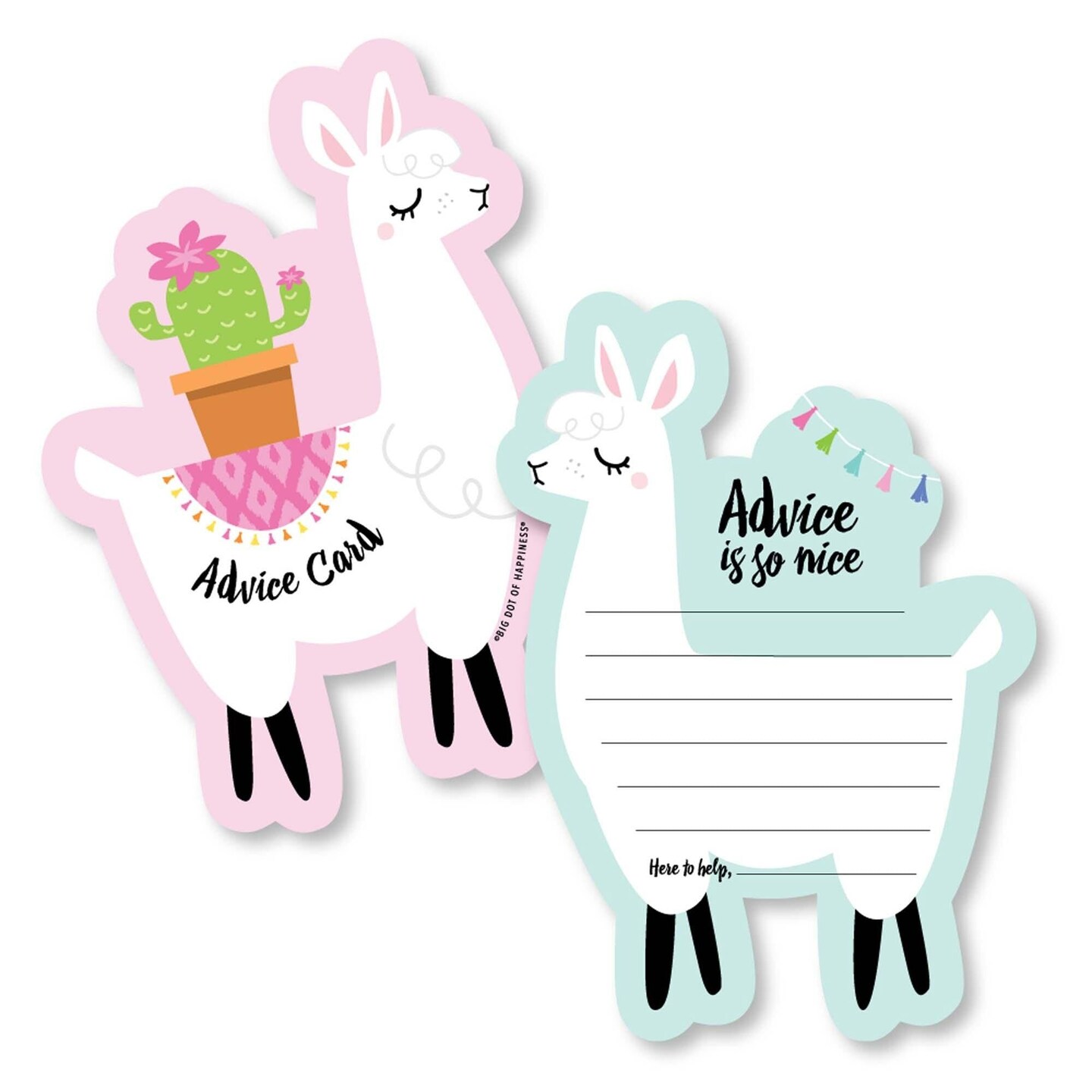 Big Dot of Happiness Whole Llama Fun - Wish Card Fiesta Baby, Bridal Shower or Bachelorette Party Activities - Shaped Advice Cards Game - Set of 20