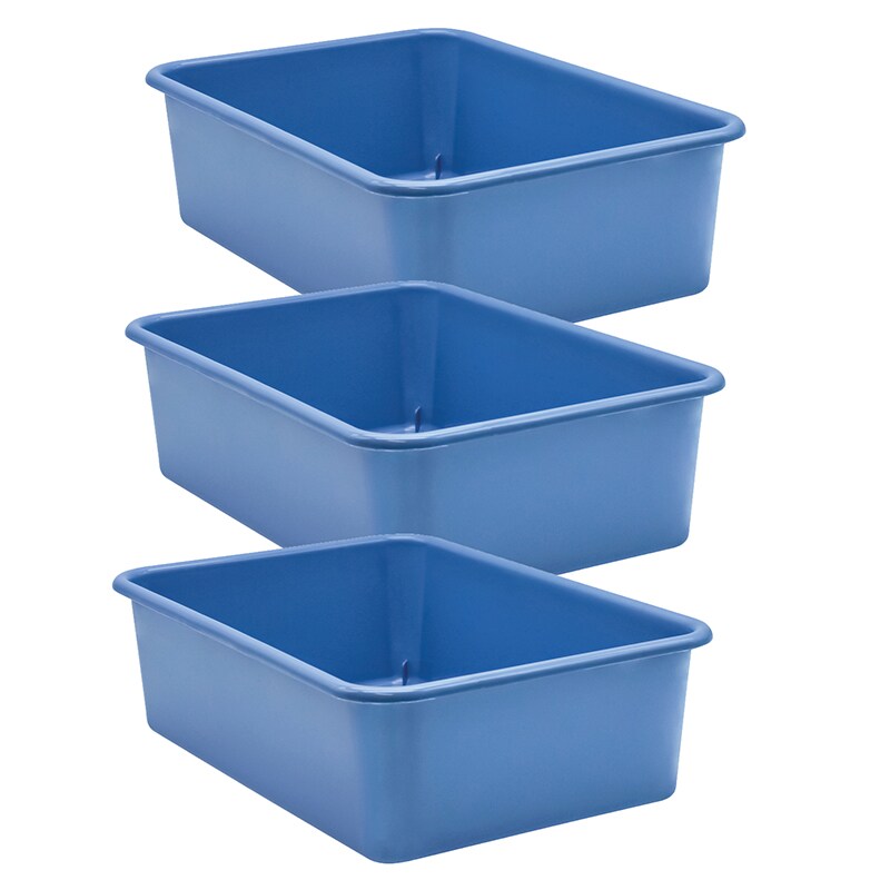 Blue Large Plastic Storage Bin, Pack of 3