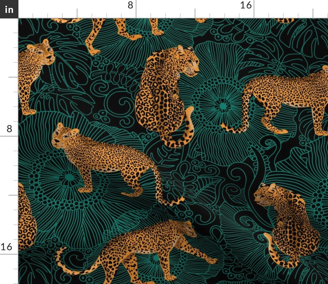 Black Green Animal Africa Leopard Cheetah Tiger Exotic Animals Maximalist Custom Printed Fabric by Spoonflower Various Fabrics by the Yard or Fat Quarter