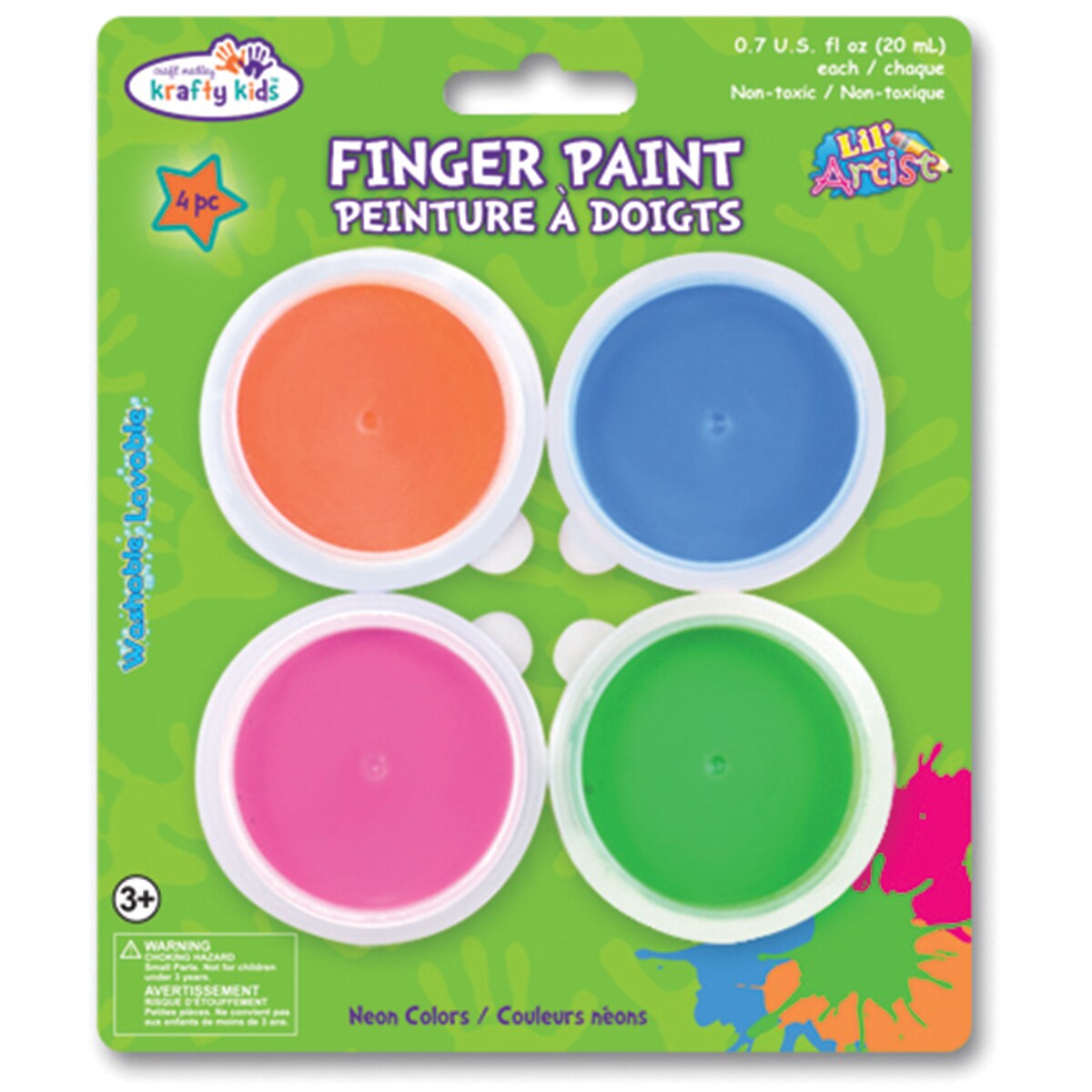 Krafty Kids Finger Paint Tubs .7oz 4/Pkg-Neon