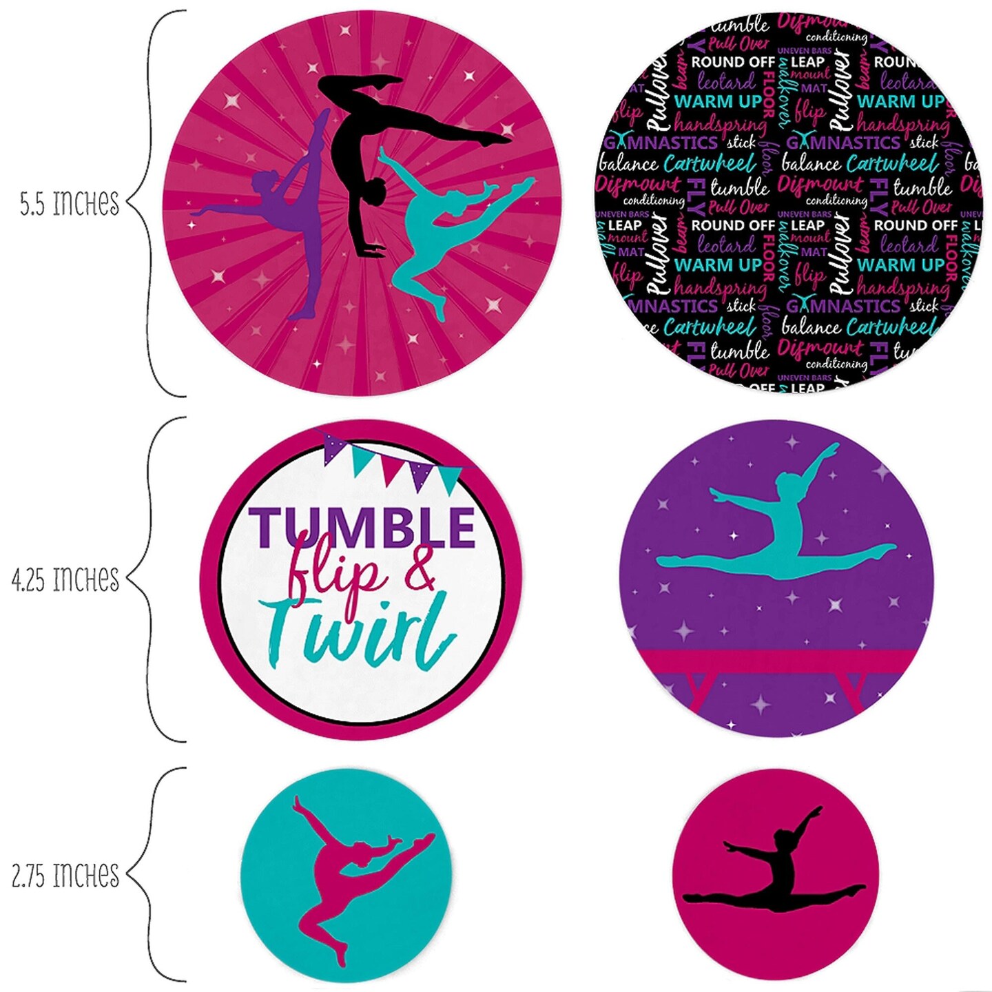 Big Dot of Happiness Tumble, Flip &#x26; Twirl - Gymnastics - Birthday Party Giant Circle Confetti - Gymnast Party Decorations - Large Confetti 27 Count
