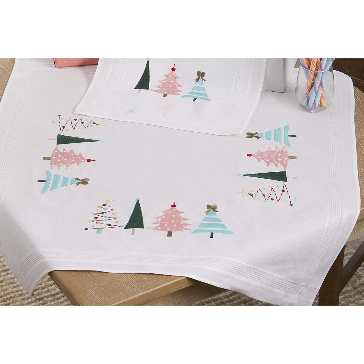 Nob Hill Cheerful Christmas Trees Table Topper Stamped Embroidery Kit Michaels