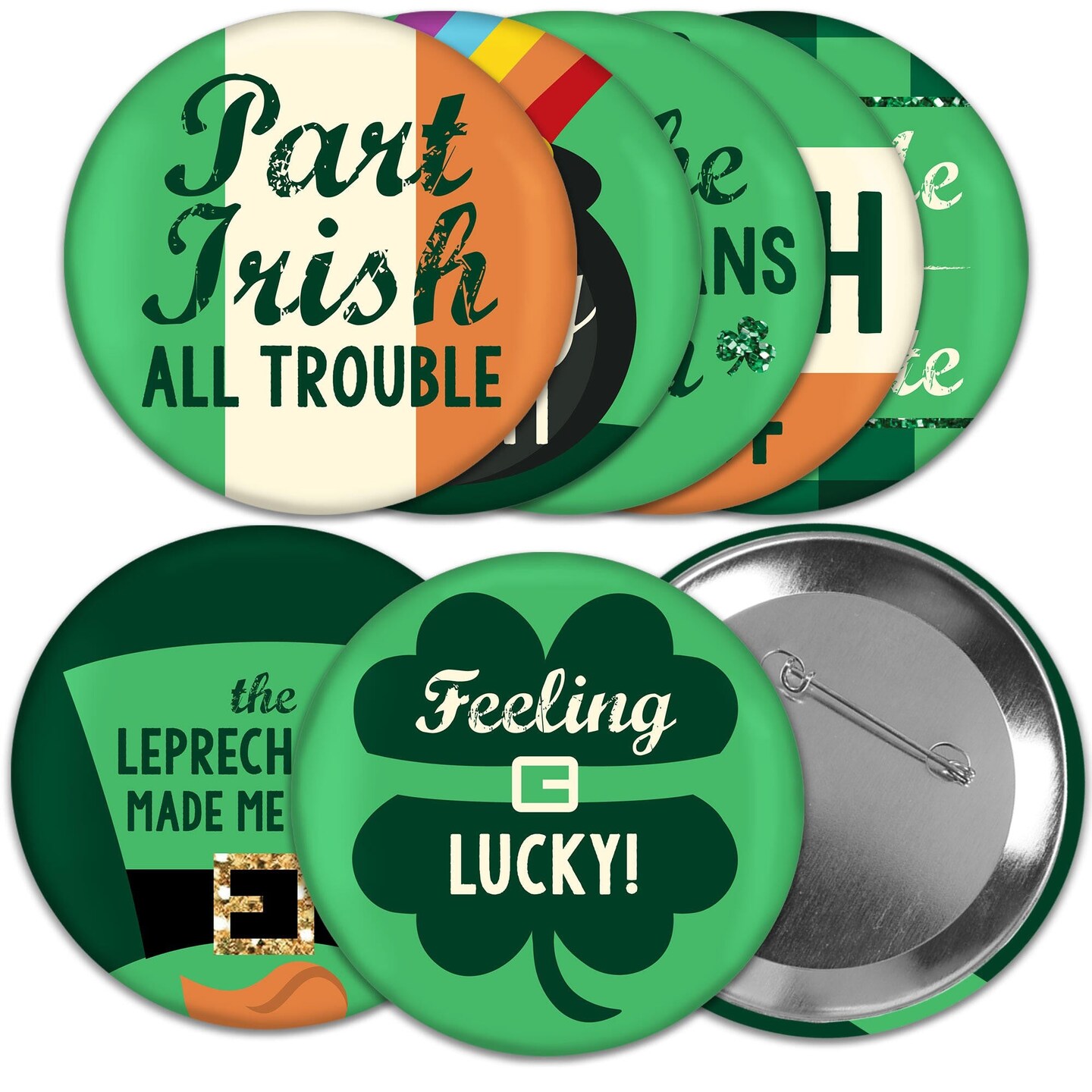 Big Dot of Happiness St. Patrick&#x27;s Day - 3 inch Saint Paddy&#x27;s Day Party Badge - Pinback Buttons - Set of 8