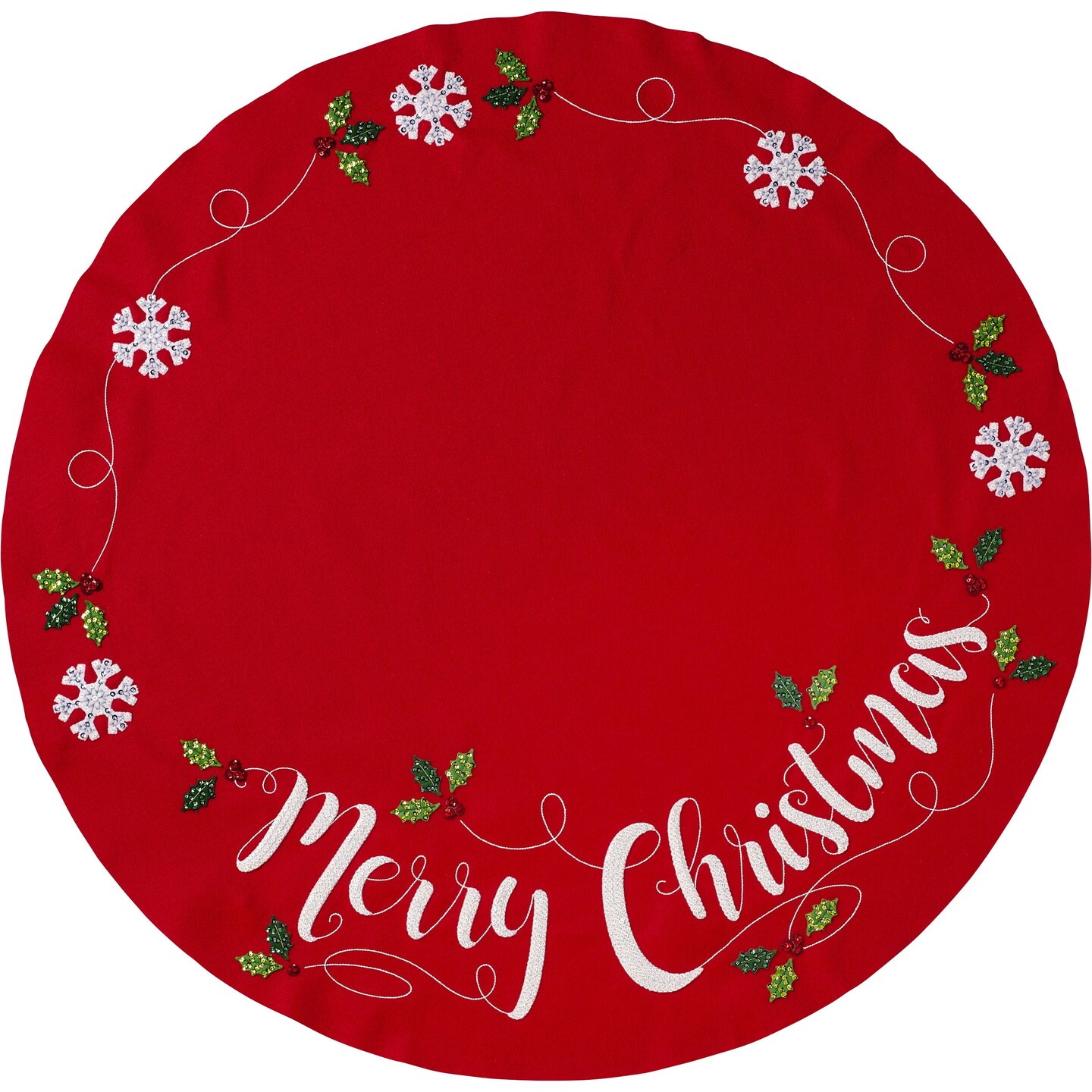 Bucilla Felt Tree Skirt Applique Kit 45" Round-Merry Christmas