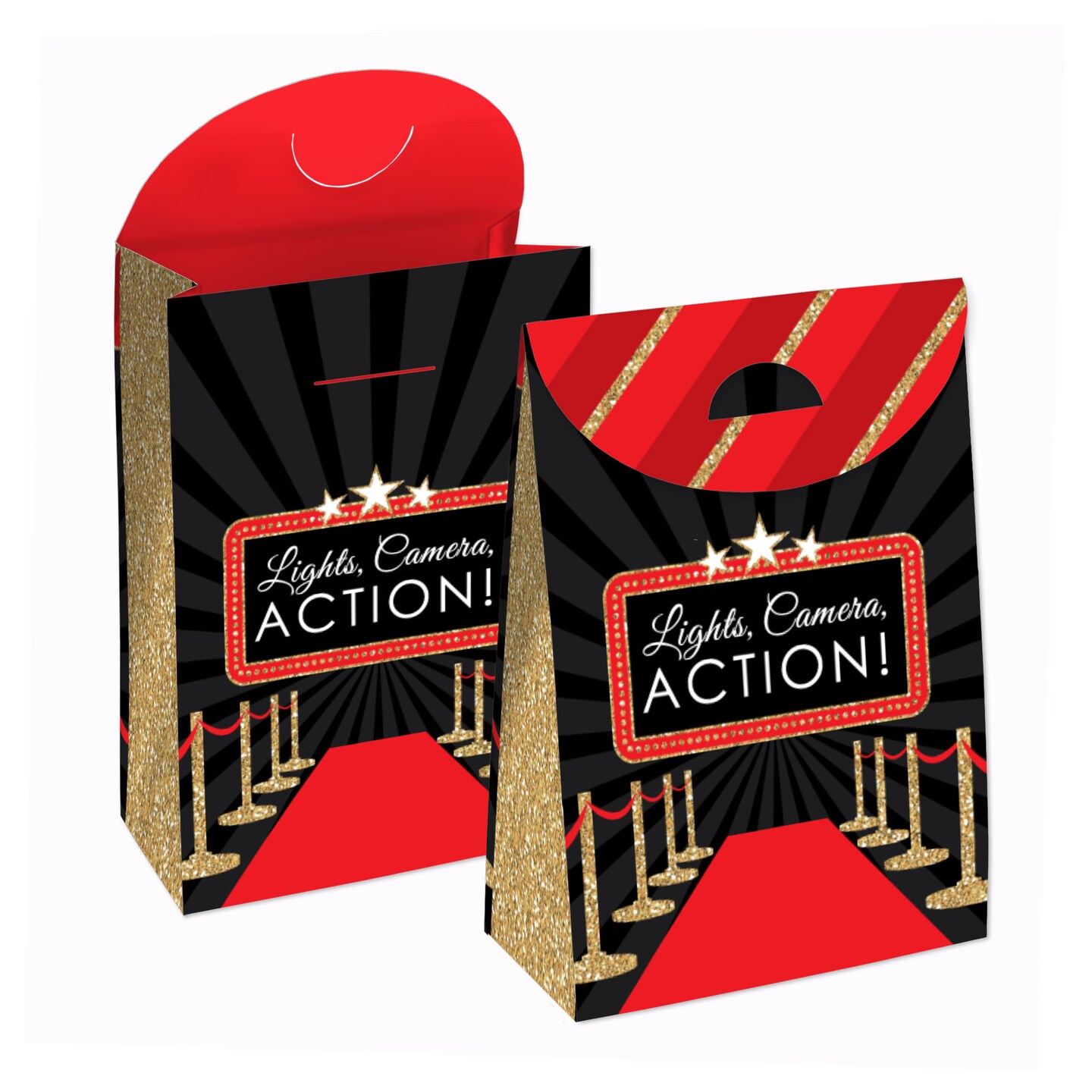 Big Dot of Happiness Red Carpet - Movie Night Gift Favor Bags - Party Goodie Boxes - Set of 12