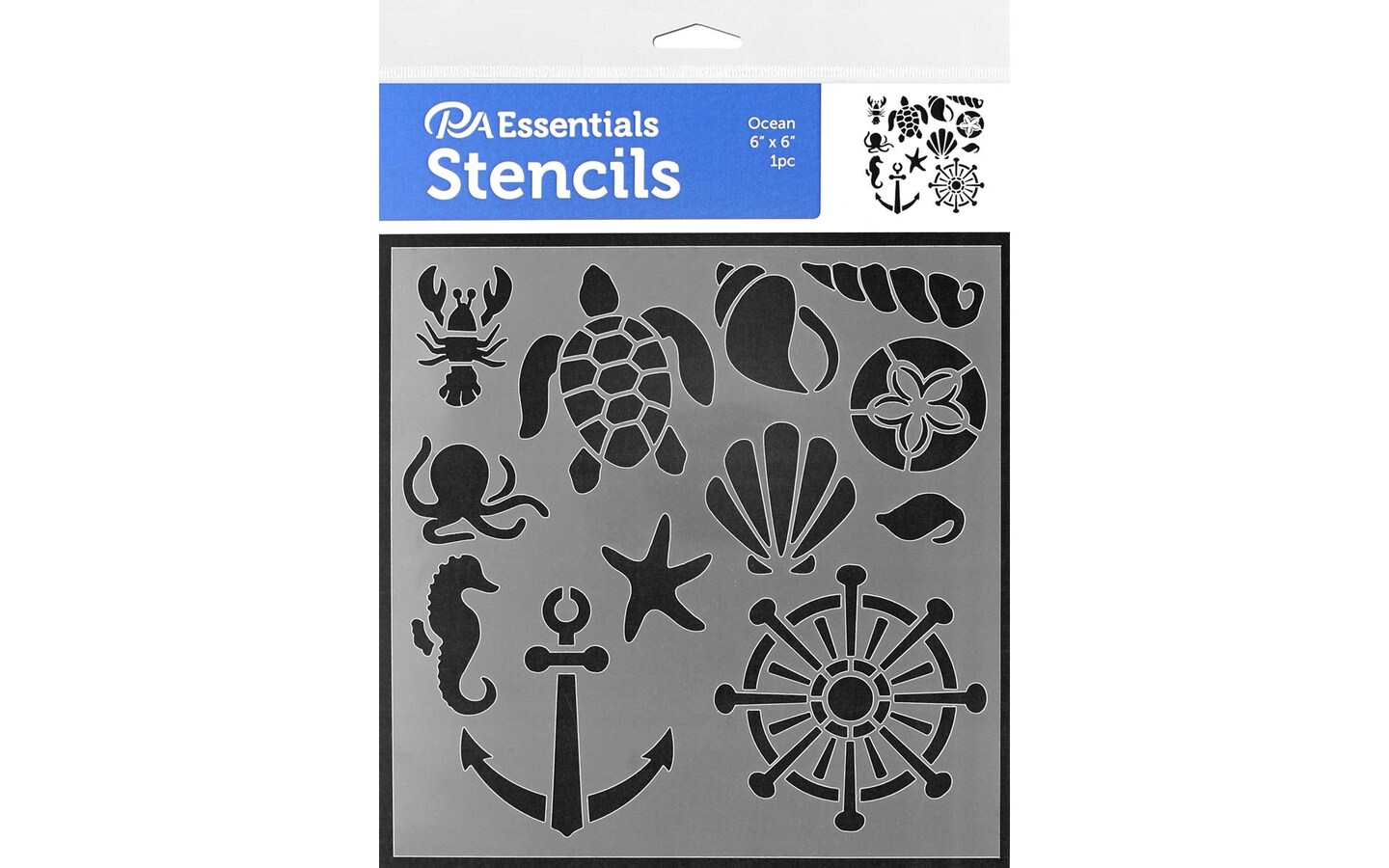 PA Essentials Stencil Ocean for Painting on Wood, Canvas, Paper, Fabric, Wall and Tile, Reusable DIY Art and Craft Stencils for Painting, 6&#x22;x6&#x22; Inches