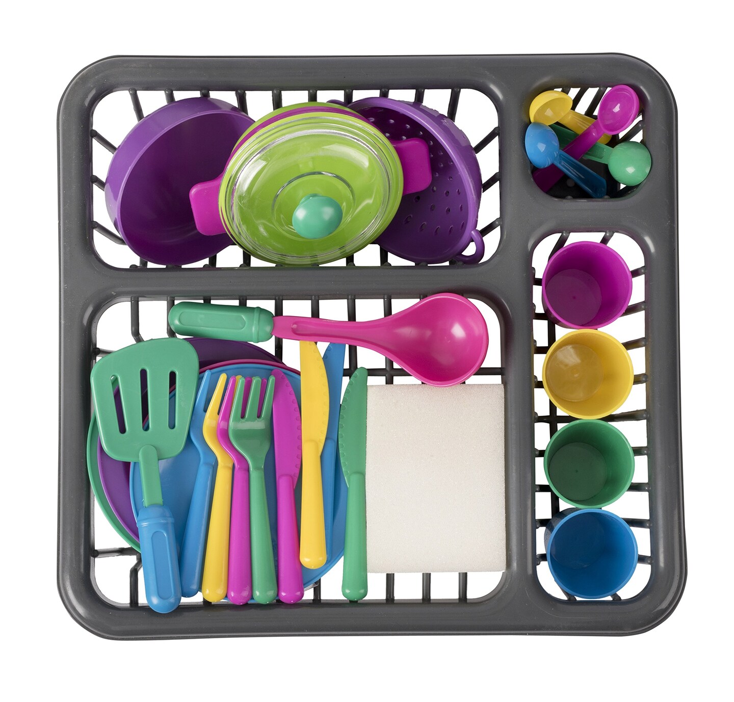 Big Mo&#x27;s Toys Pretend Play Dishes Playset &#x2013; Little Chef Set, Kids Serving Dishes - Play Cups, Cutlery, Ladle, Tableware, Pots and Dish Drainer, Set of 28