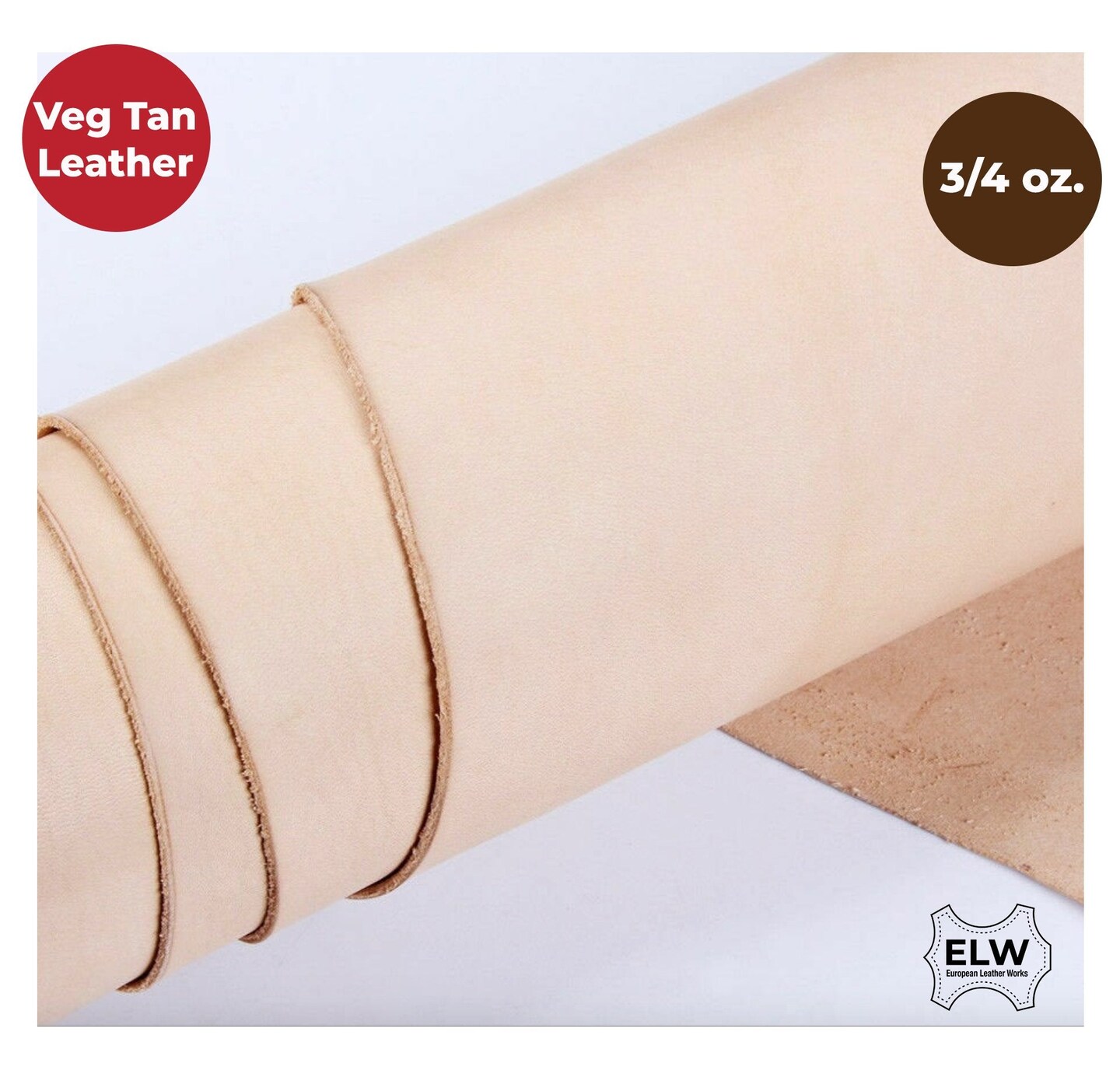 ELW Veg Tan Full Grain Leather Cowhide Pre-Cut Pieces 3/4 oz. (1.2-1.6 mm) - Import AA Grade Tooling Leather Hide - Vegetable Tanned Leather for Tooling, Carving, Molding, Dyeing: (12&#x22;x24&#x22;)