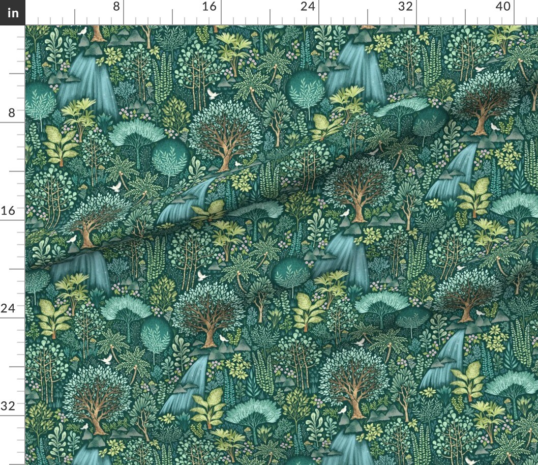 Forest Paradise Woodland Nature Wildlife Lush Botanical Green Flora Gender Neutral Baby Custom Printed Fabric by Spoonflower Various Fabrics by the Yard or Fat Quarter