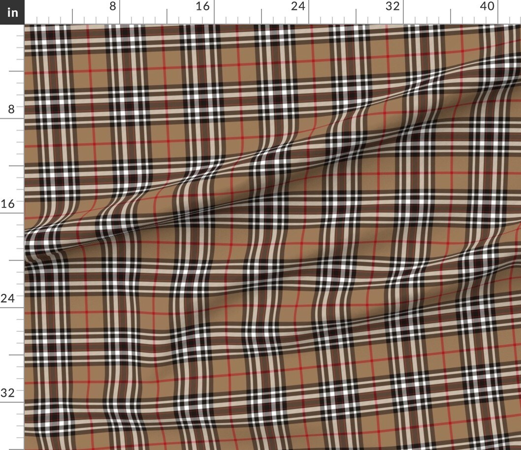 Tartan Plaid Scottish Tan Brown Black White Custom Printed Fabric by Spoonflower Various Fabrics by the Yard or Fat Quarter