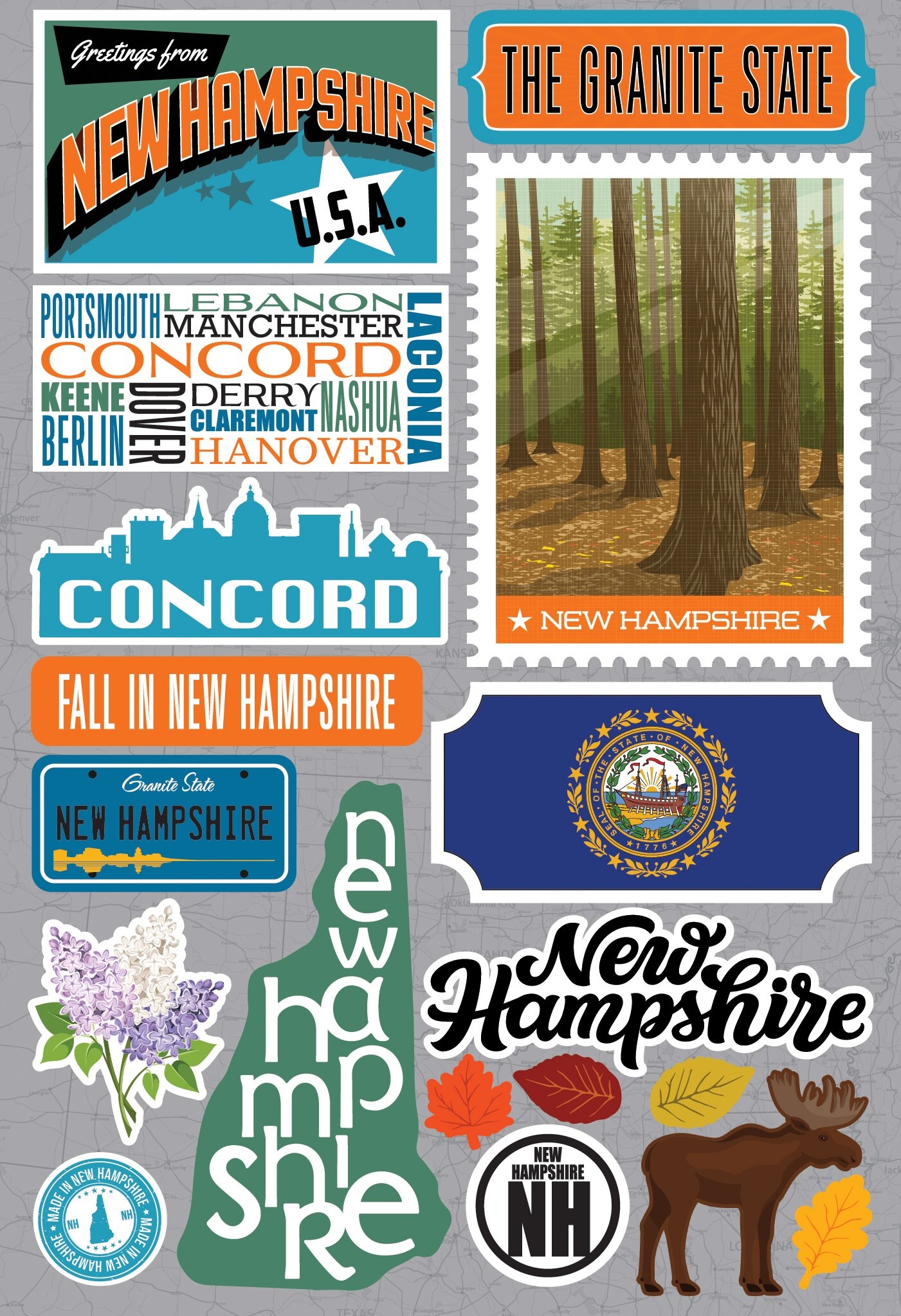 Reminisce Jet Setters 3.0 Dimensional Stickers-New Hampshire