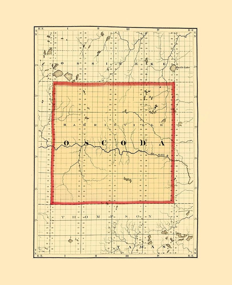 Oscoda Michigan - Walling 1873 Poster Print by Walling Walling # MIOS0001