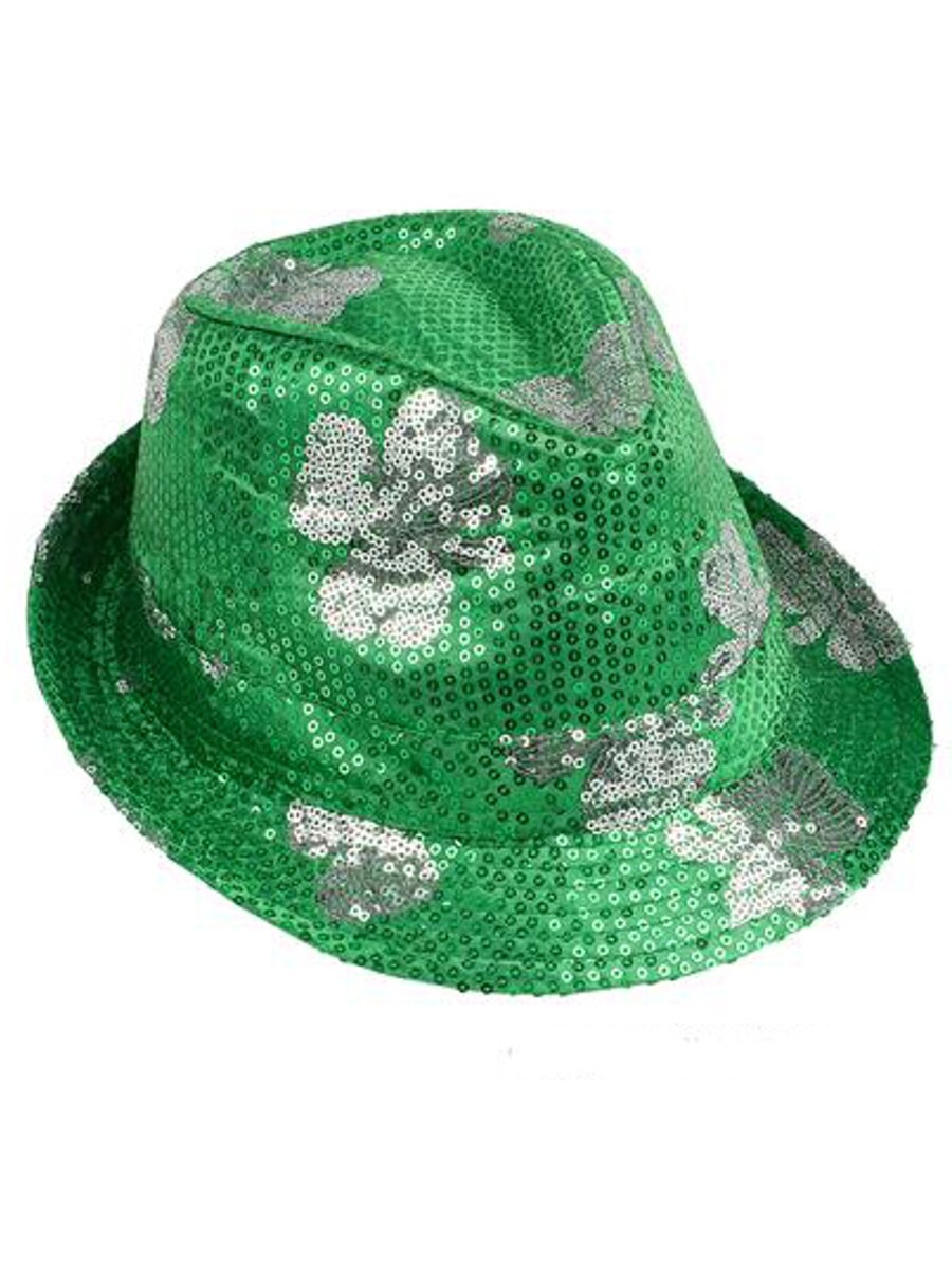 Saint Patrick's Day Green Sequin Shamrock Fedora Hat Costume Accessory ...