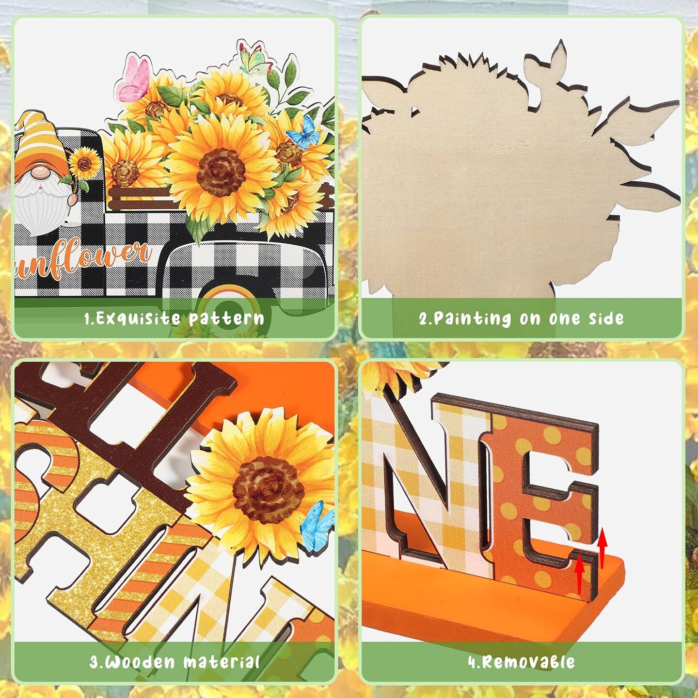 Five Pieces Wooden Table Centerpieces with Sunflower Signs and Fall Gnome Wooden Table Decor Signs for Decorating a Sunshine Table Autumn Gnome Wooden Centerpiece (Multicolored) for Home Parties