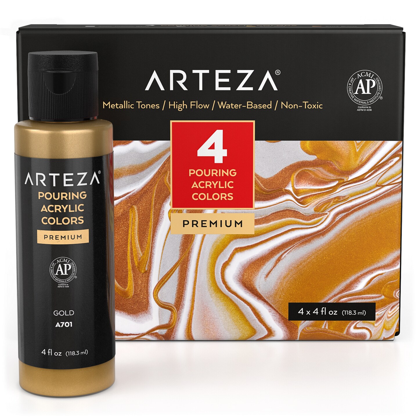 Arteza Acrylic Pouring Paint Kit, 120 ml Bottle Set, Spring Colors - 4 Pack