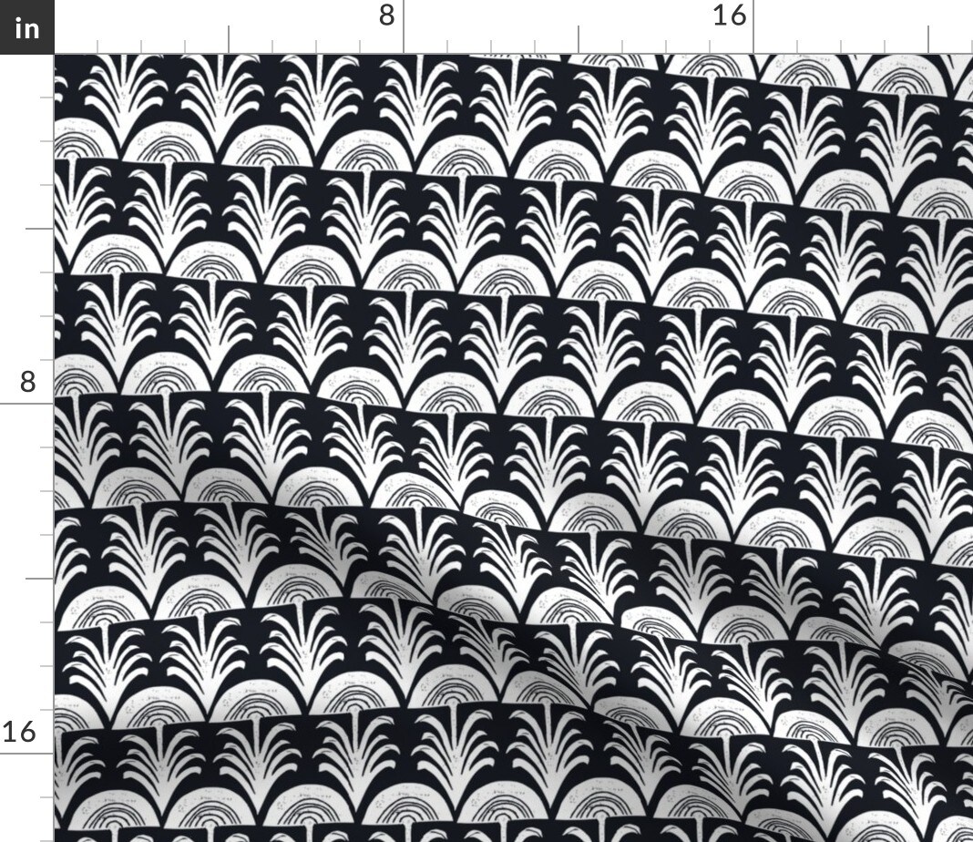 Block Print Black And White Botanical Arch Leaves Rustic Custom Printed Fabric by Spoonflower Various Fabrics by the Yard or Fat Quarter