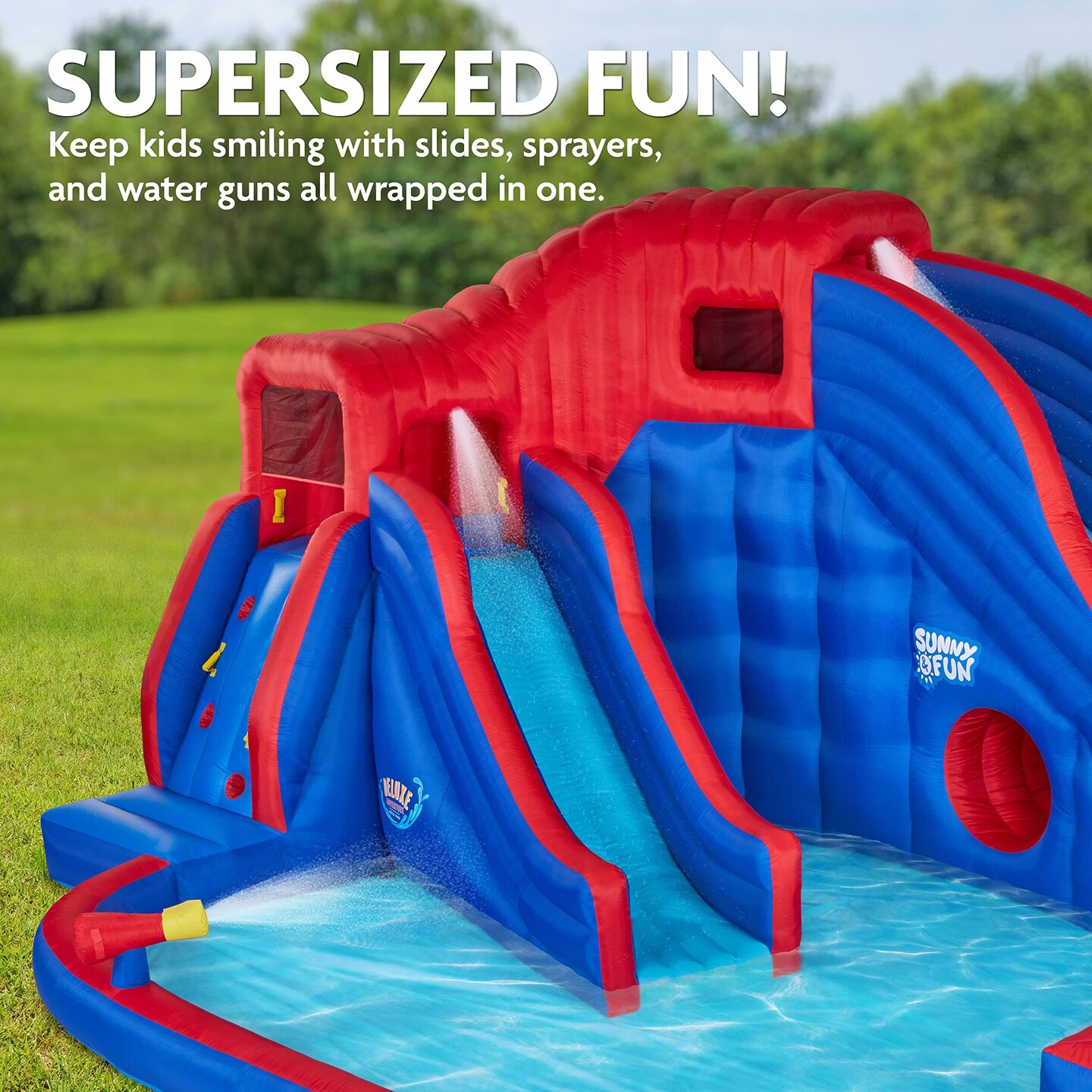 Sunny &#x26; Fun Inflatable Kids Backyard Water Slide Park w/Slides &#x26; Pool