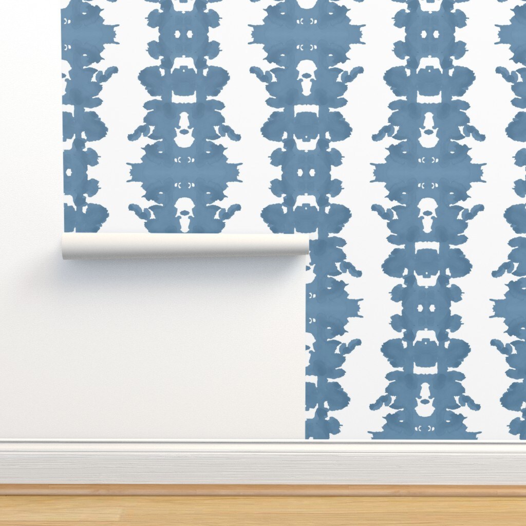 Inkblot Stripe Blue White Denim Large Scale Abstract Modern Custom Removable Wallpaper by Spoonflower Peel & Stick Wallpaper 2FT Wide