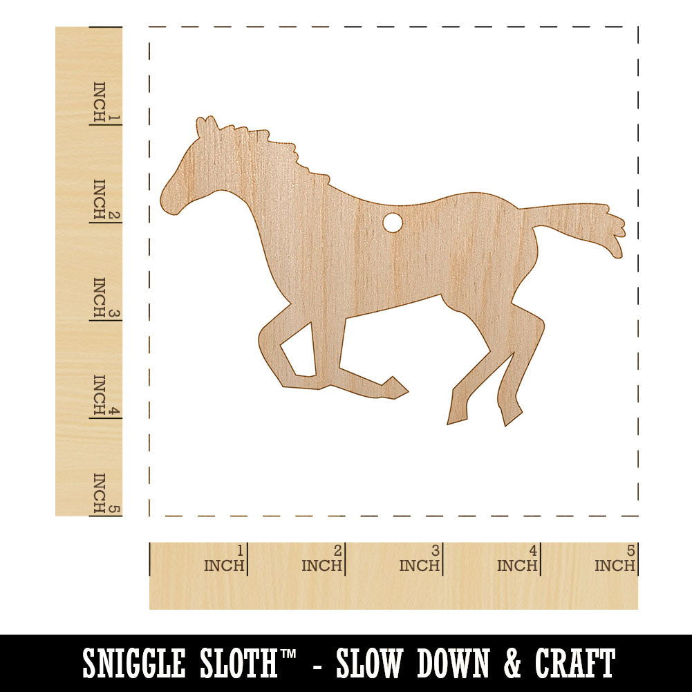 Horse Running Solid Unfinished Craft Wood Holiday Christmas Tree DIY Pre-Drilled Ornament