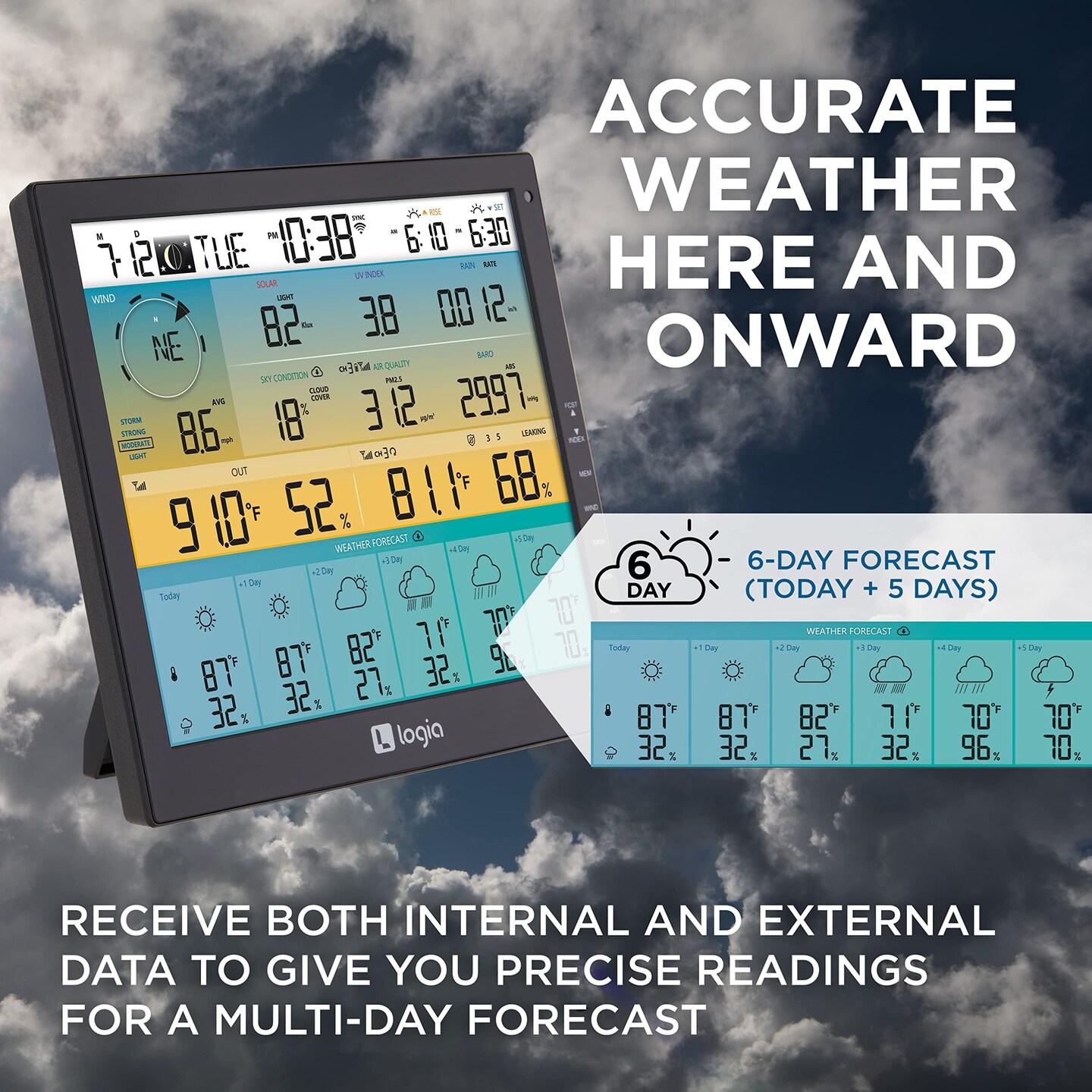 Logia 7-in-1 Wireless Weather Station 10&#x22; with 6-Day Forecast