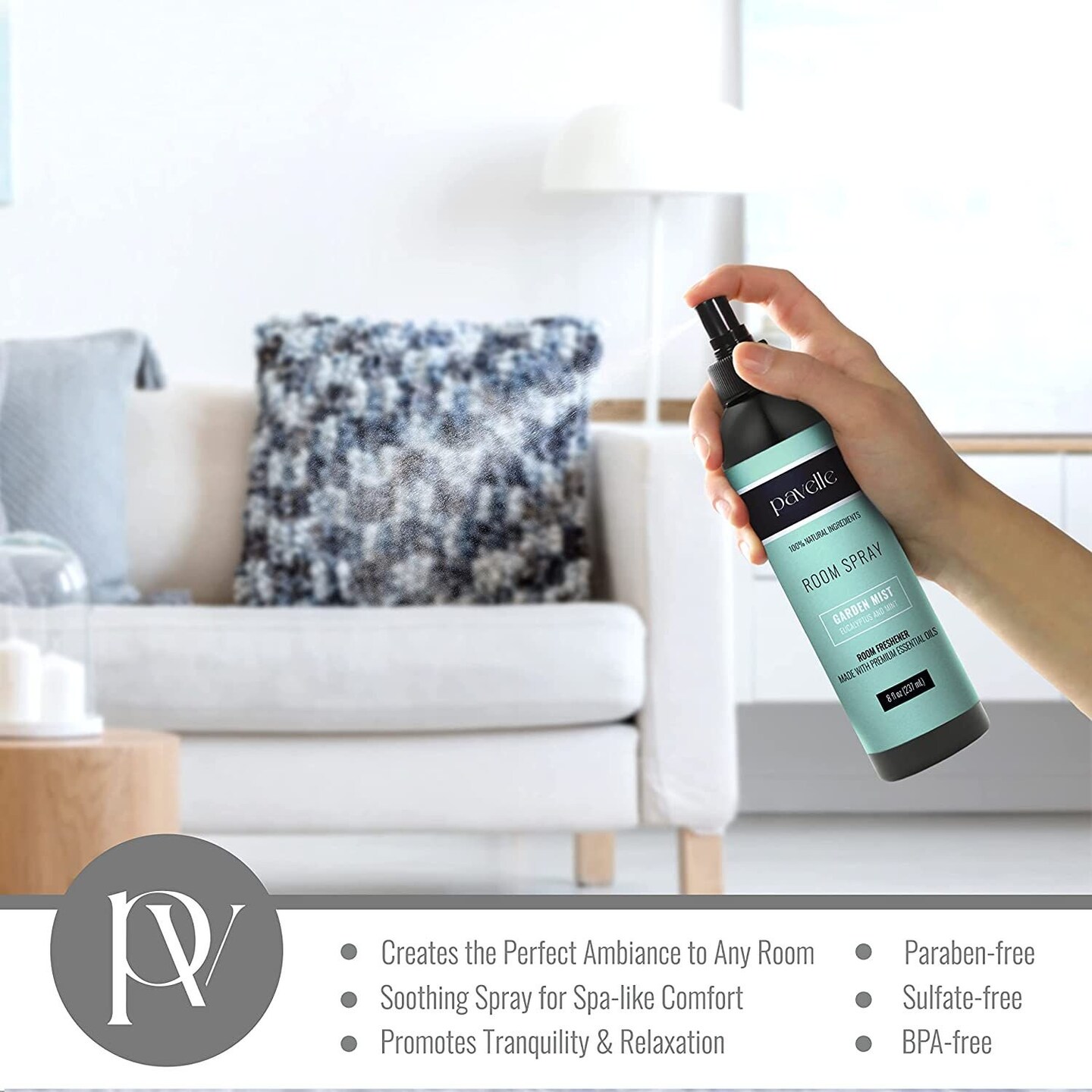 Pavelle Room Spray, Eucalyptus Essential Oil Non Toxic Air Freshener, 8 fl. oz (237ml)